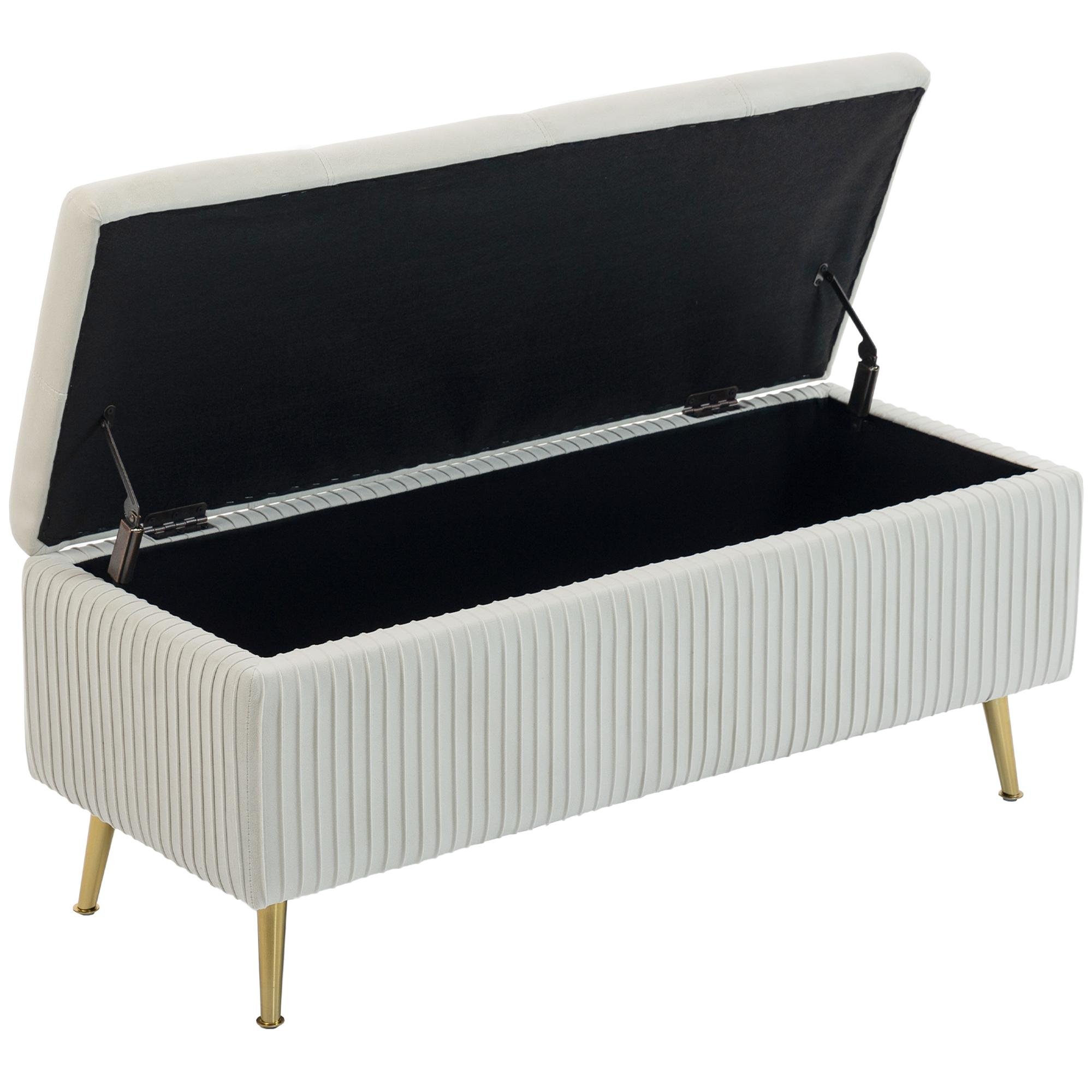 43 inch beige storage ottoman with padded seat