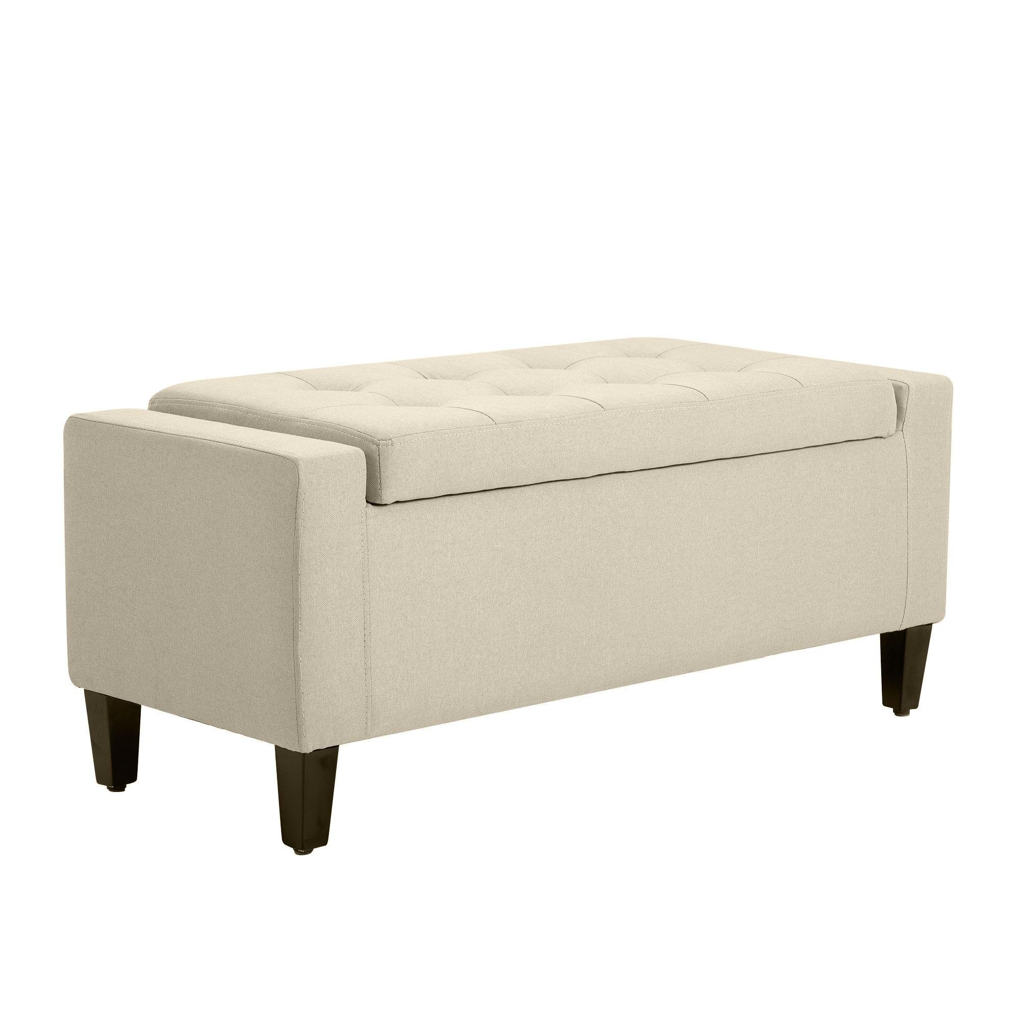 Beige Storage Ottoman Bench with Hinged Lid and Tufted Top