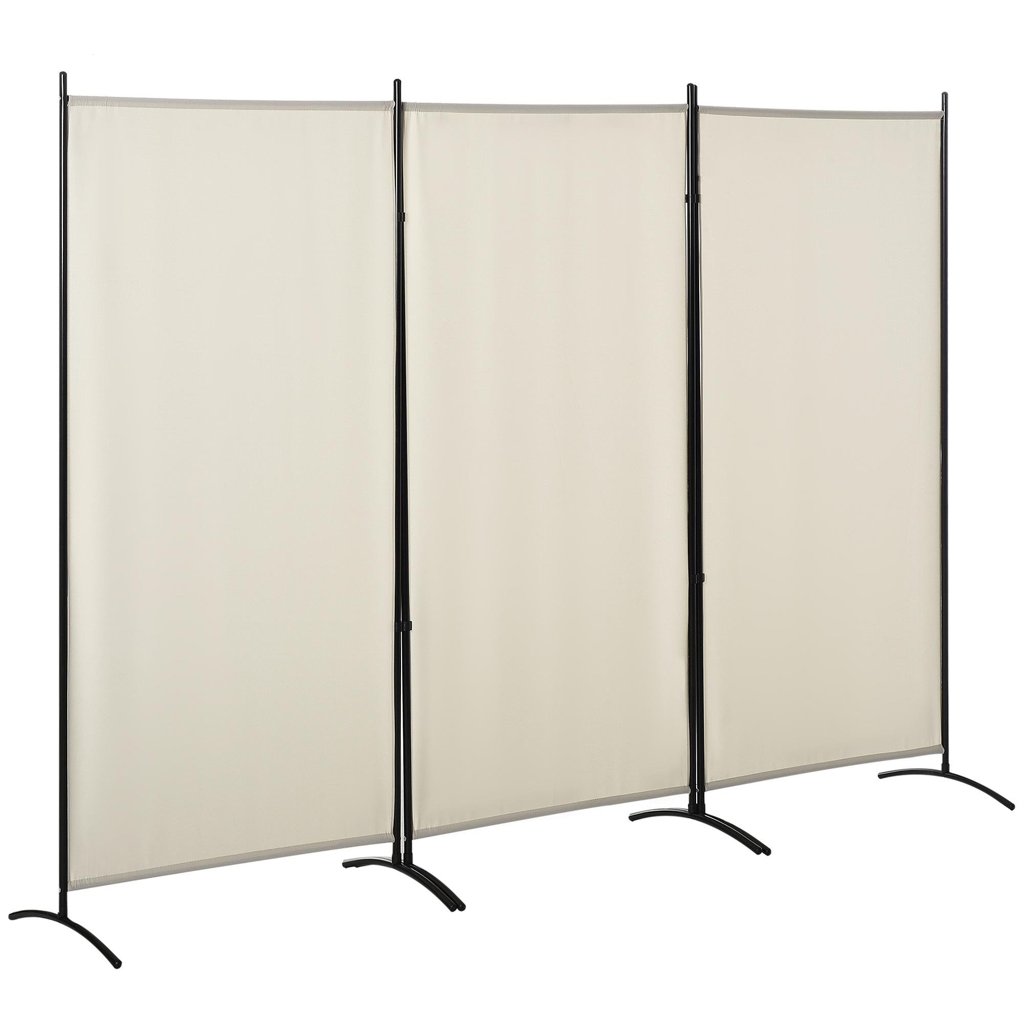 Beige 3 Panel Room Divider with Dual-Directional Hinges