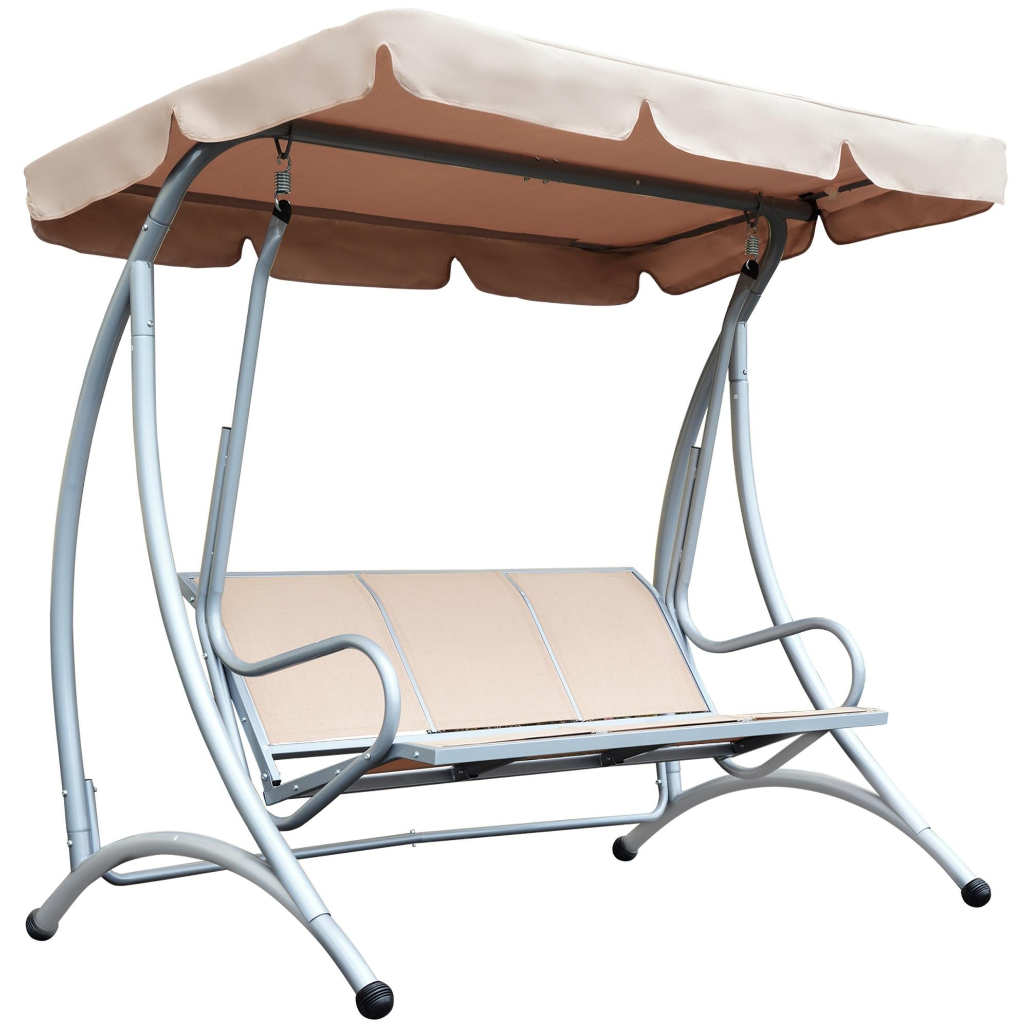 Beige Metal Three Person Swing with Adjustable Canopy