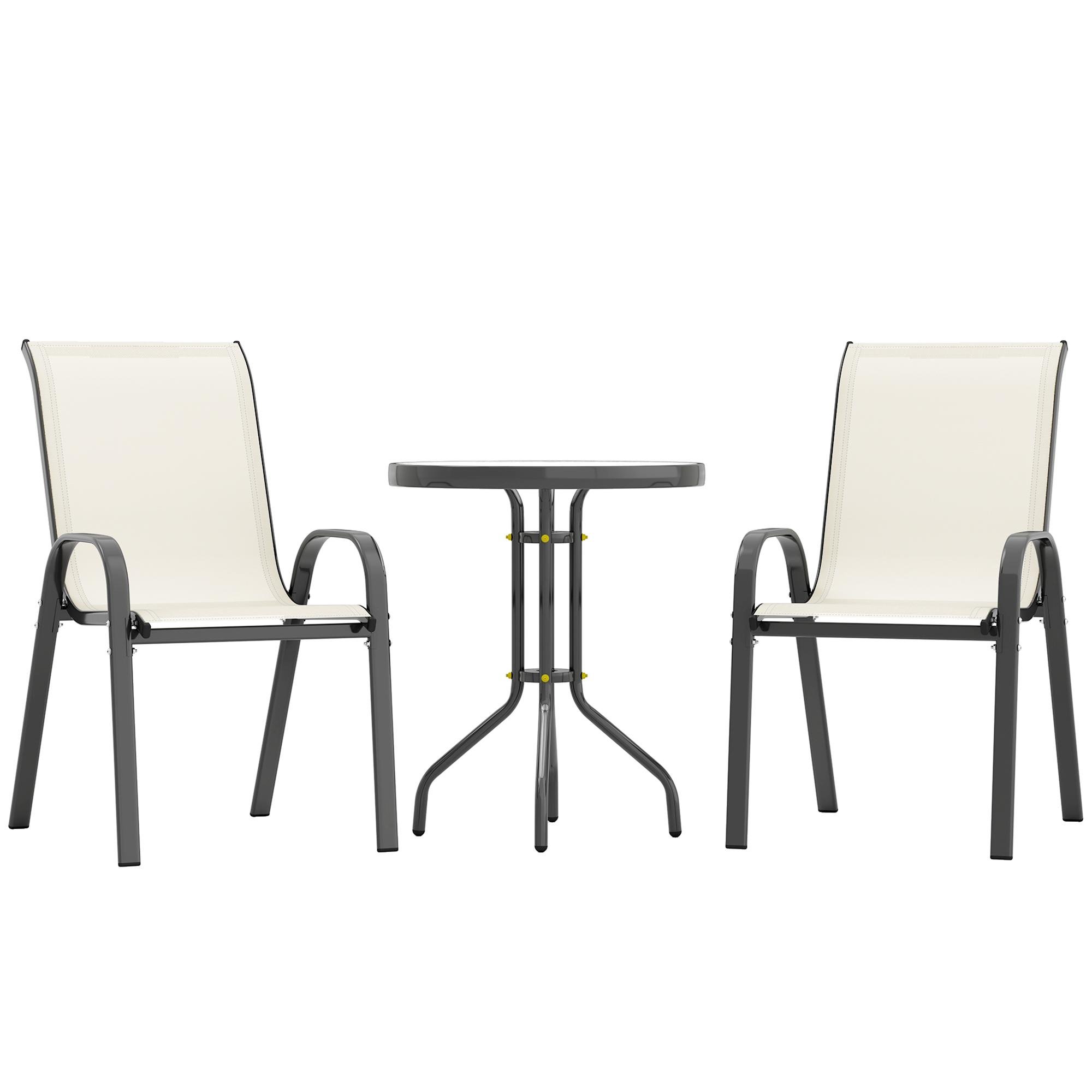 Beige Mesh Bistro Set with Stackable Chairs for Balconies