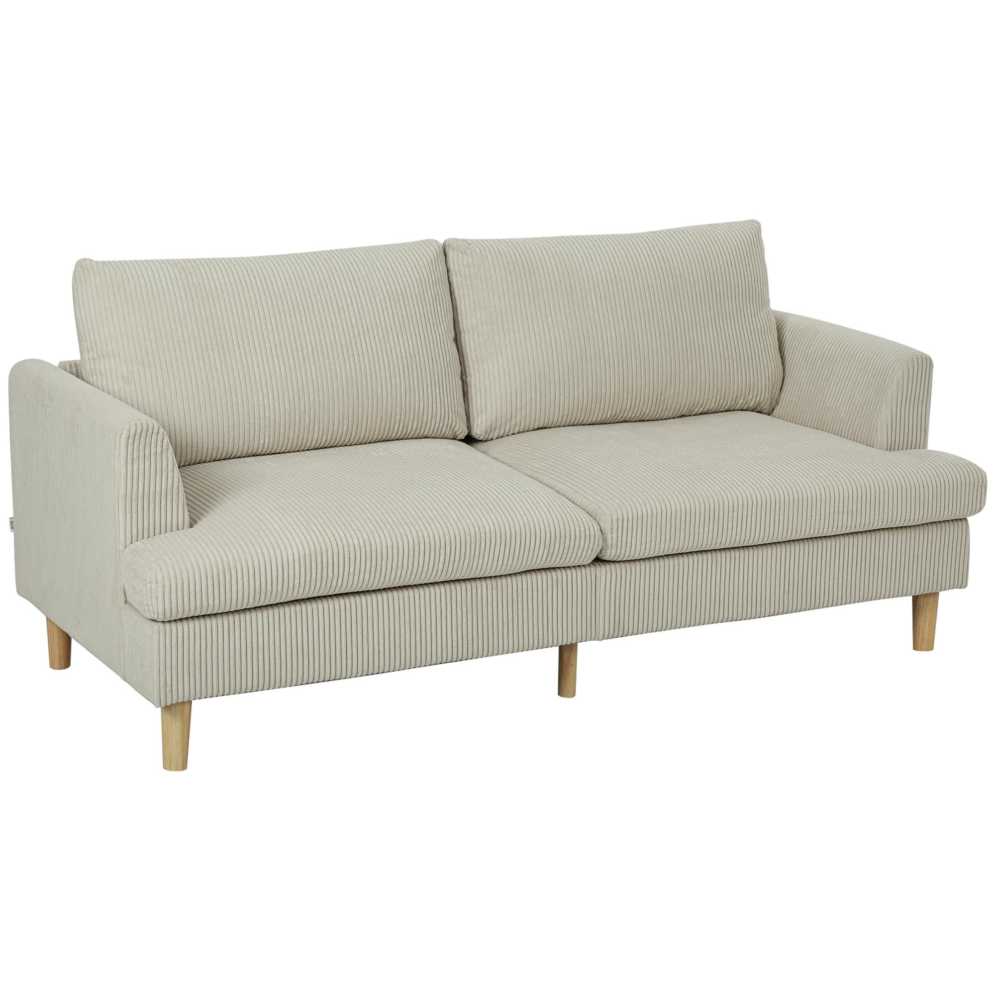 74 inch beige corduroy sofa with pocket spring cushions