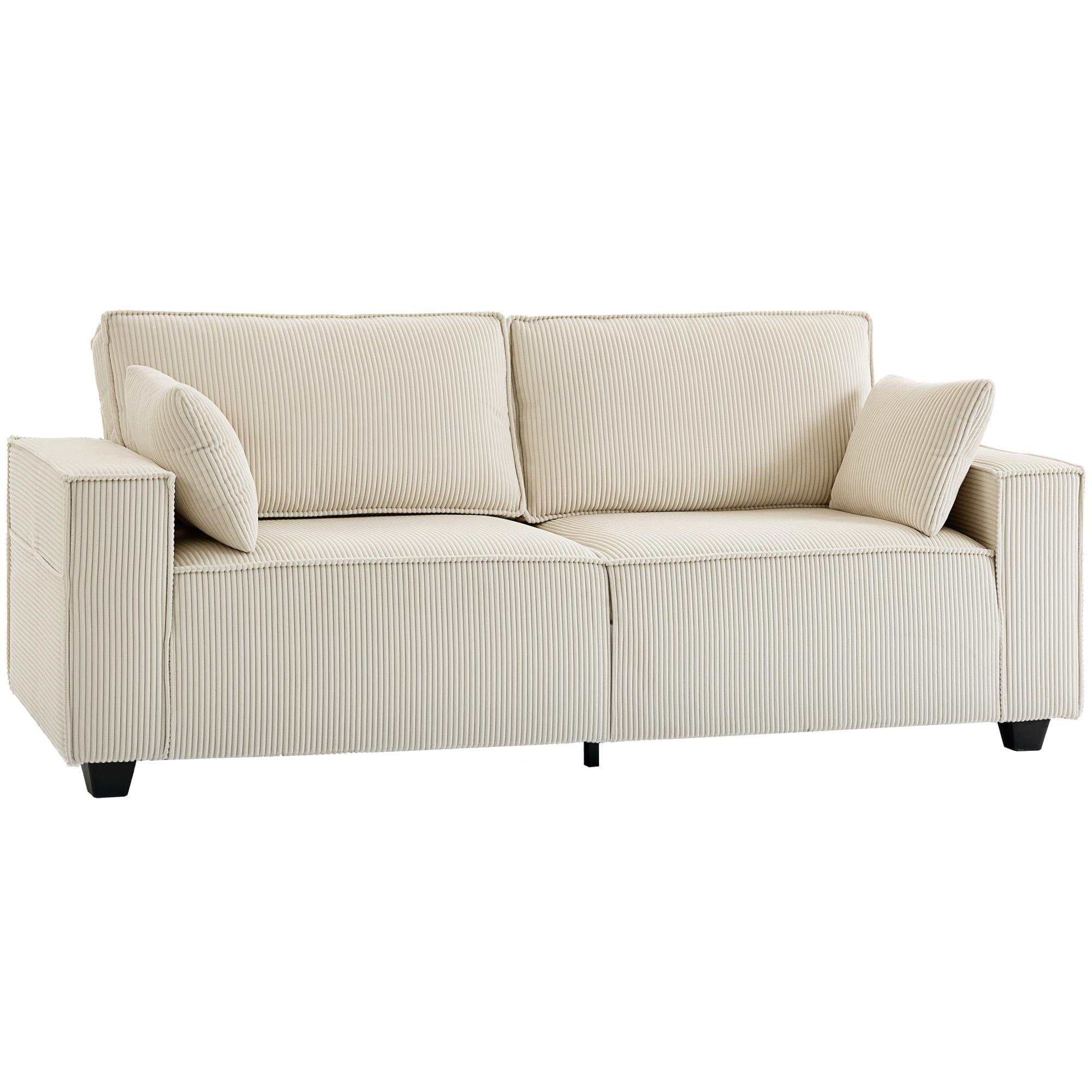 86 Inch Beige Corduroy Sofa with Pocket Spring Comfort
