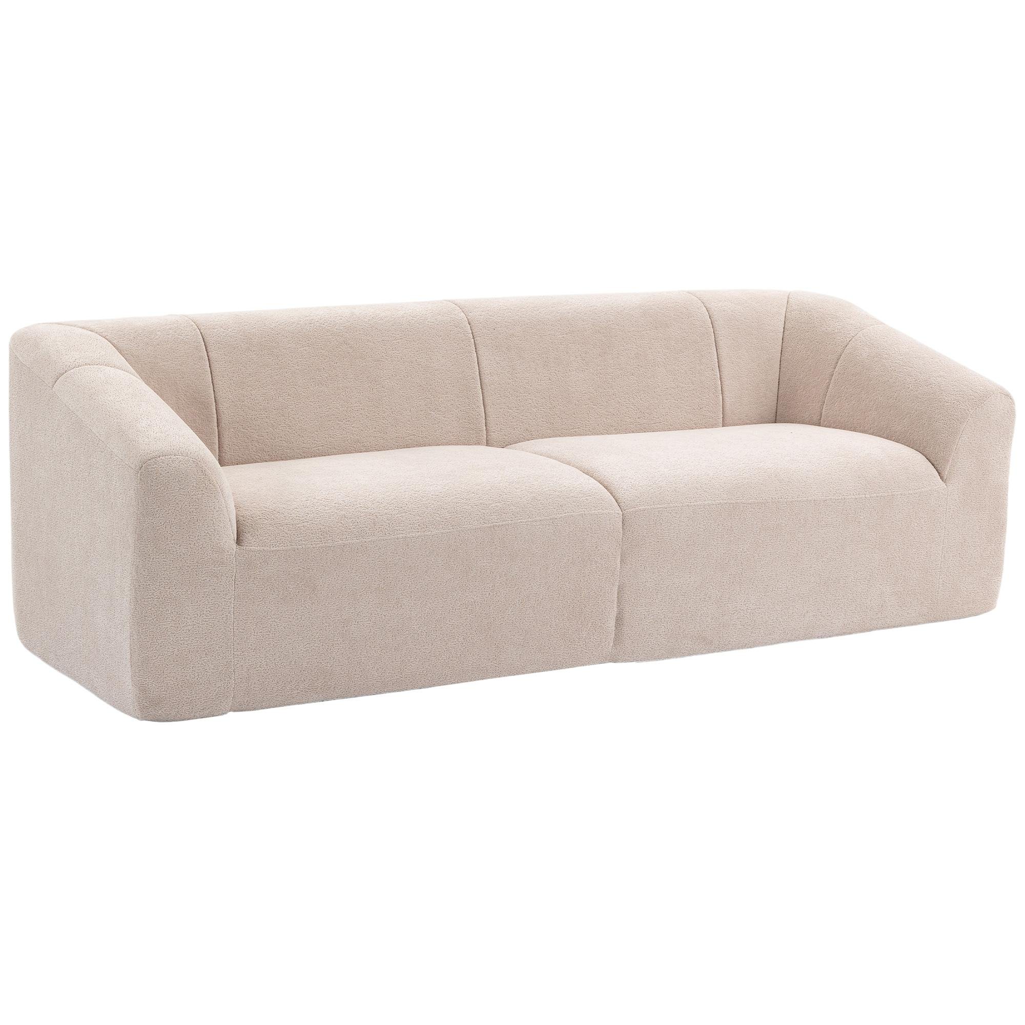 3-Seater Beige Chenille Sofa with Boneless Cloud Comfort