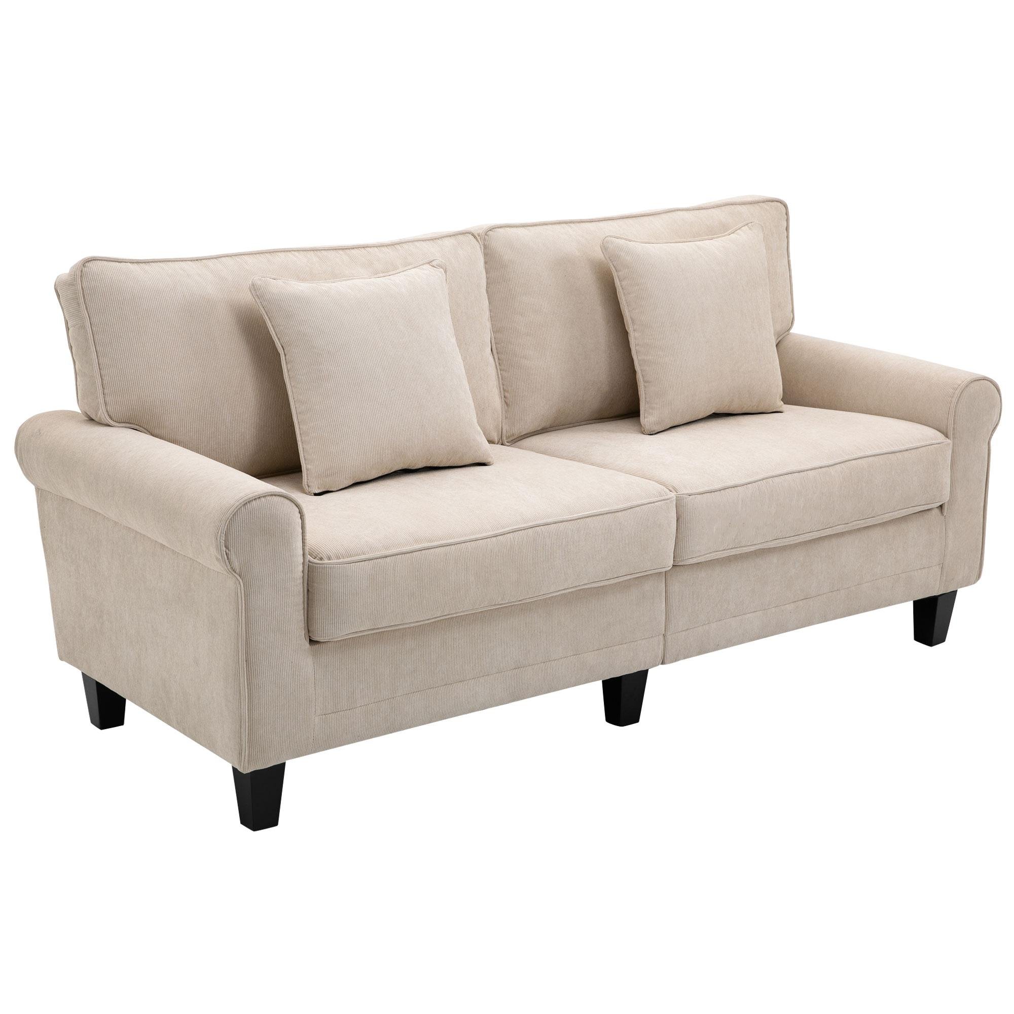 Beige Cotton Three Seater Sofa with Rolled Arms