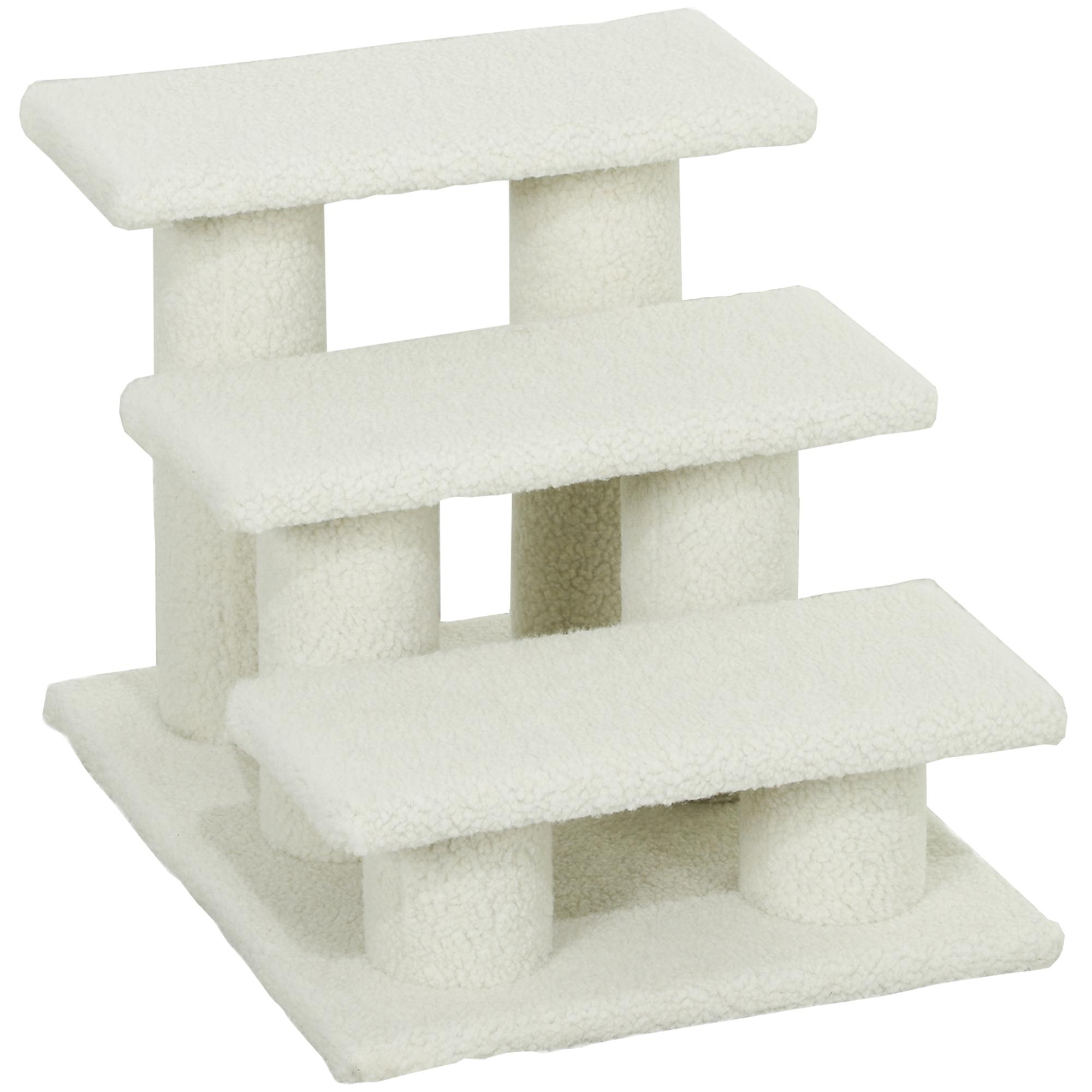 Beige Three Step Cat Stairs with Plush Steps for Indoor Cats