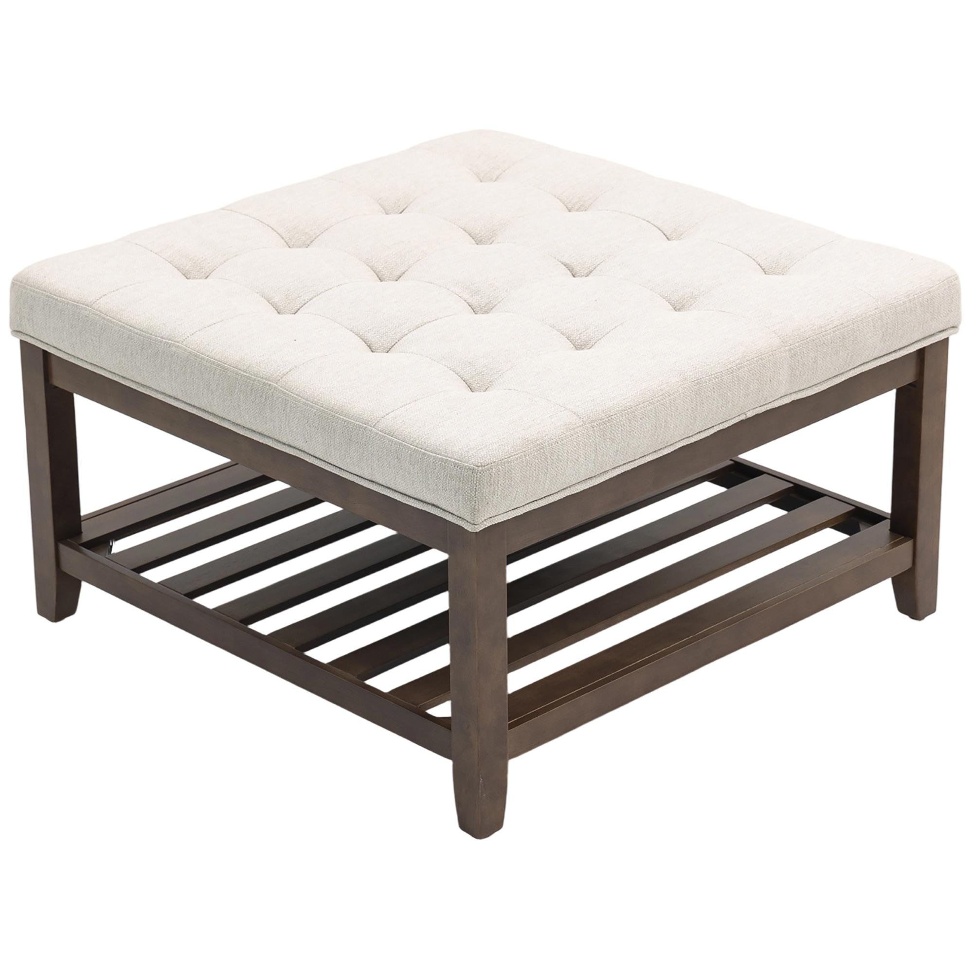 Beige Tufted Storage Ottoman Coffee Table