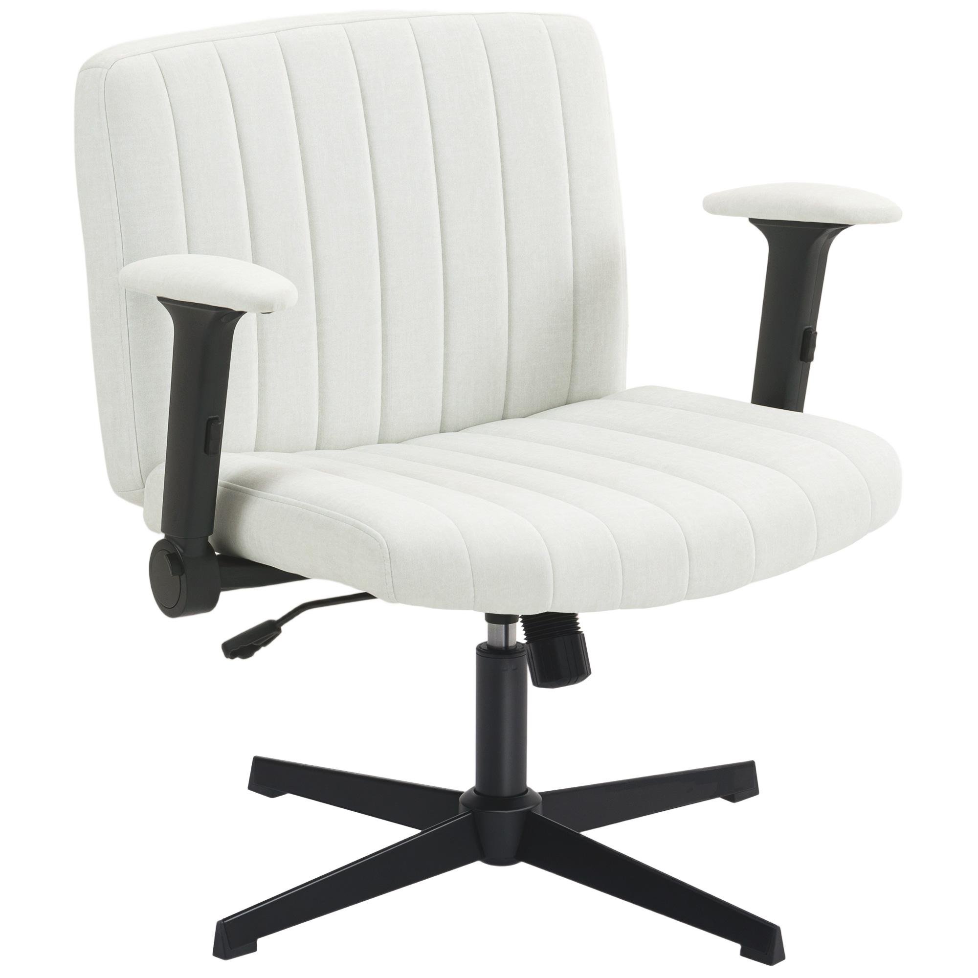 Beige U-shaped office chair with flip-up armrests