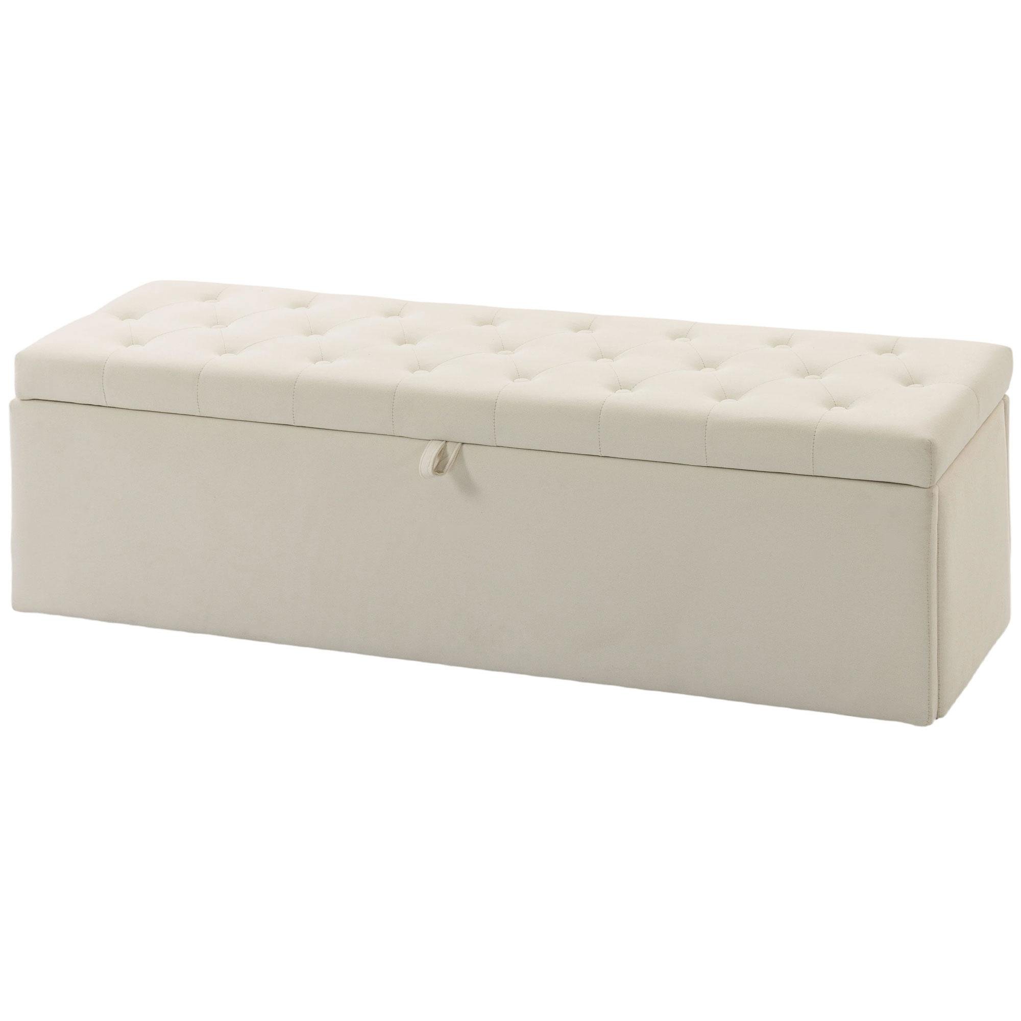 141L Beige Velvet Ottoman Storage Bench, 53.9-Inch