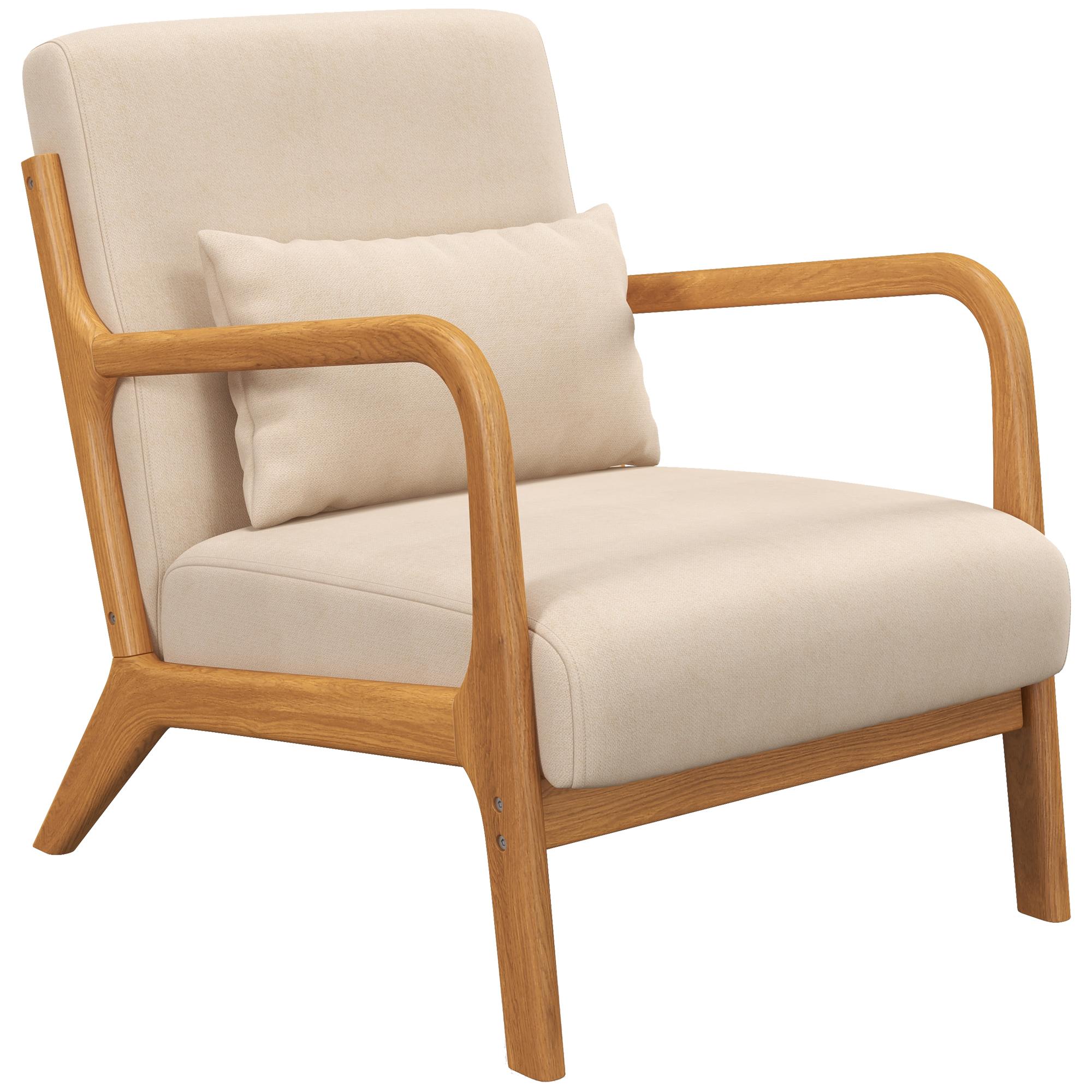Beige Velvet Accent Chair with Rubber Wood Frame