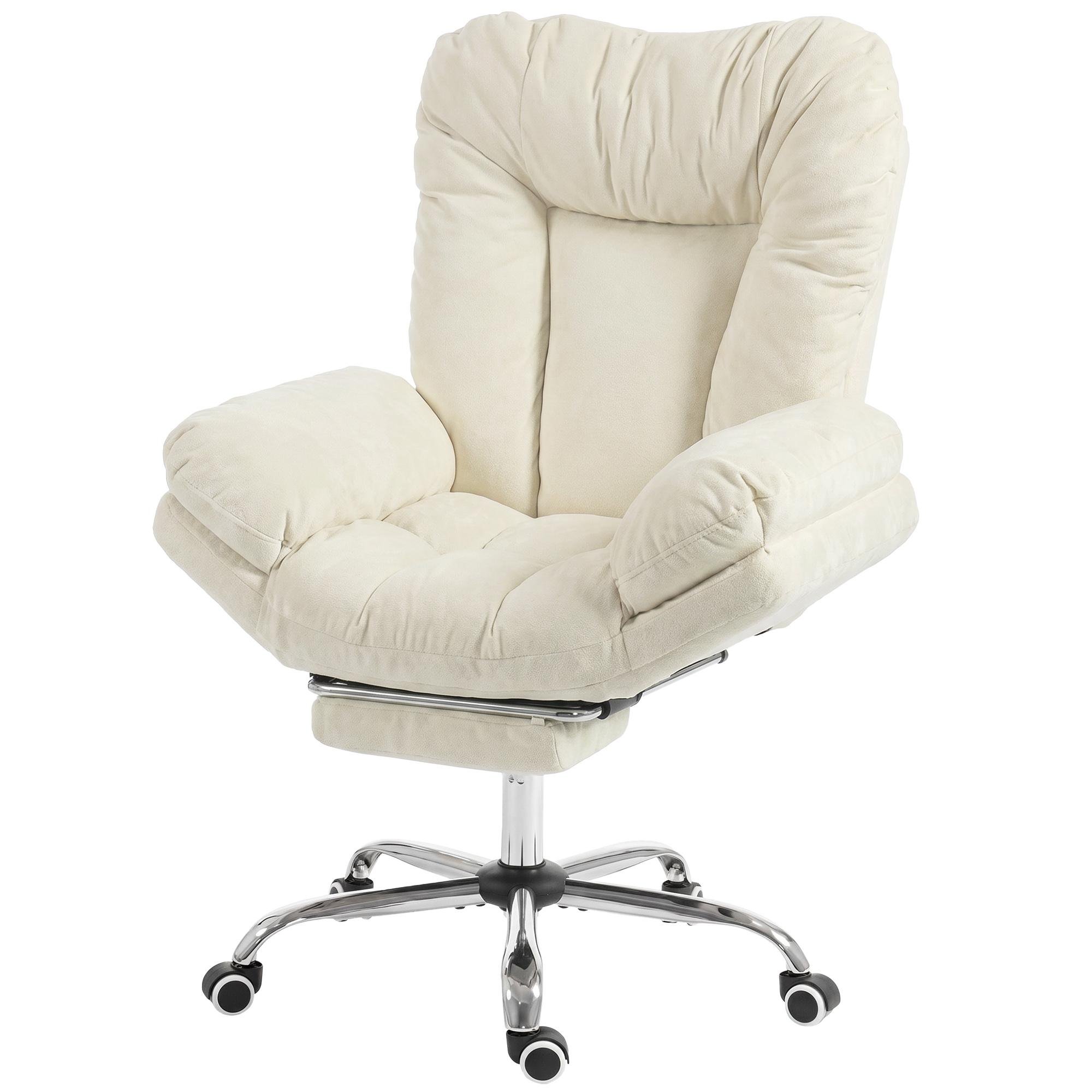 Beige Wide Recliner Office Chair with Footrest