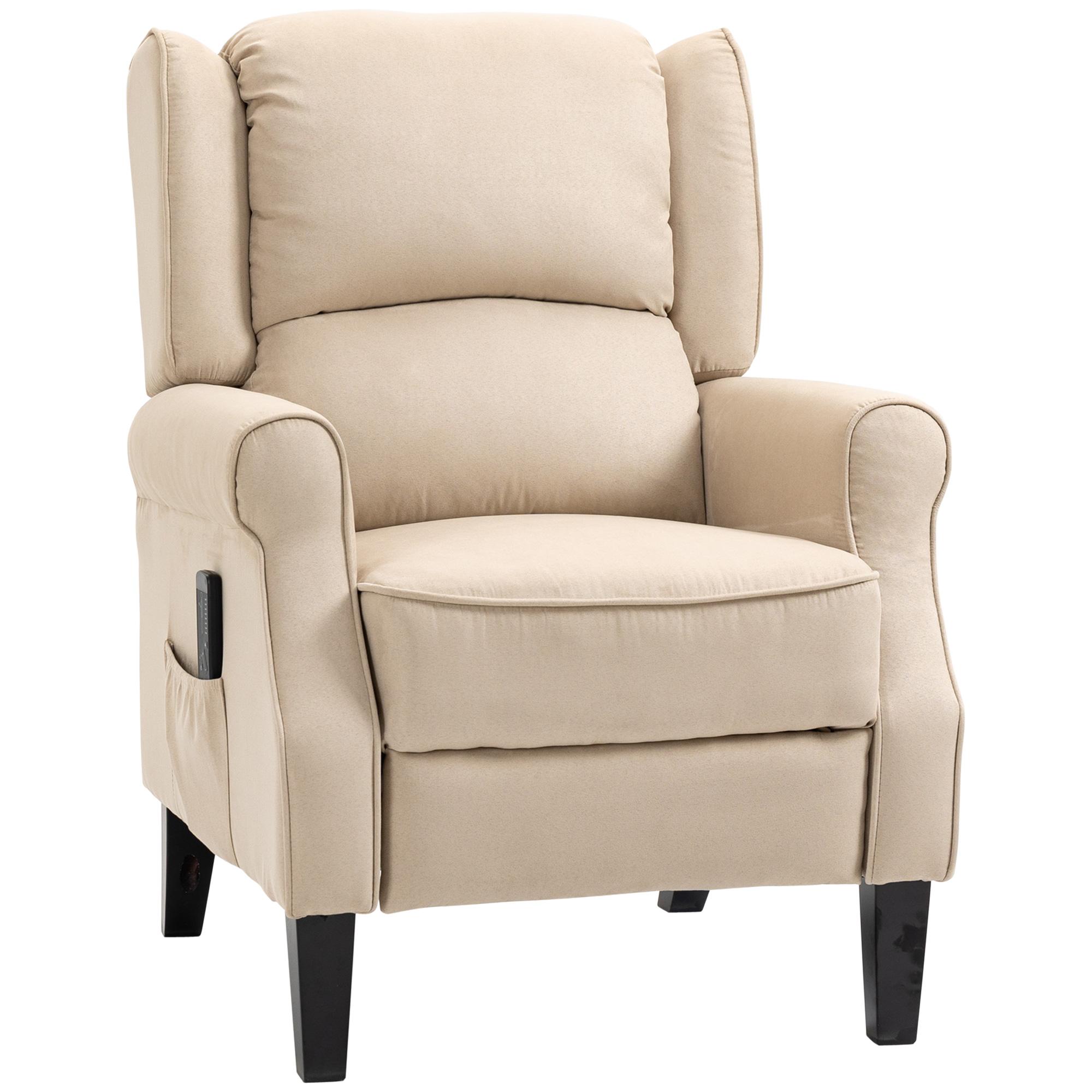 Beige Suede Wingback Recliner with Massage