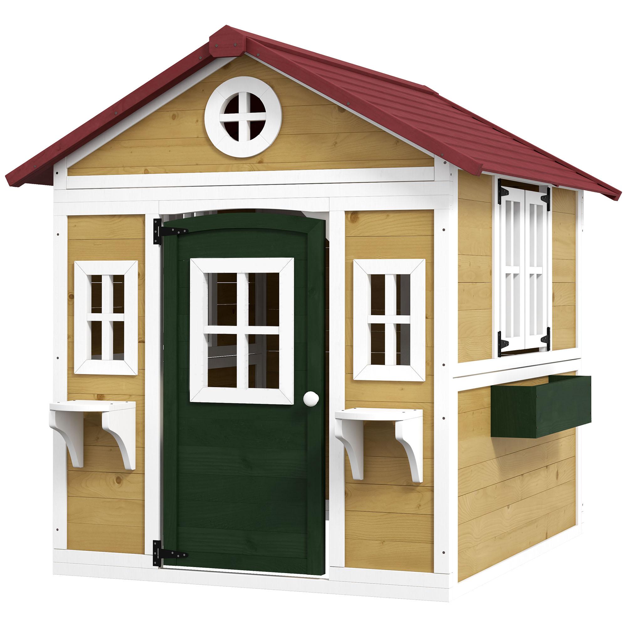 Beige Wooden Playhouse with Planter Boxes for Kids