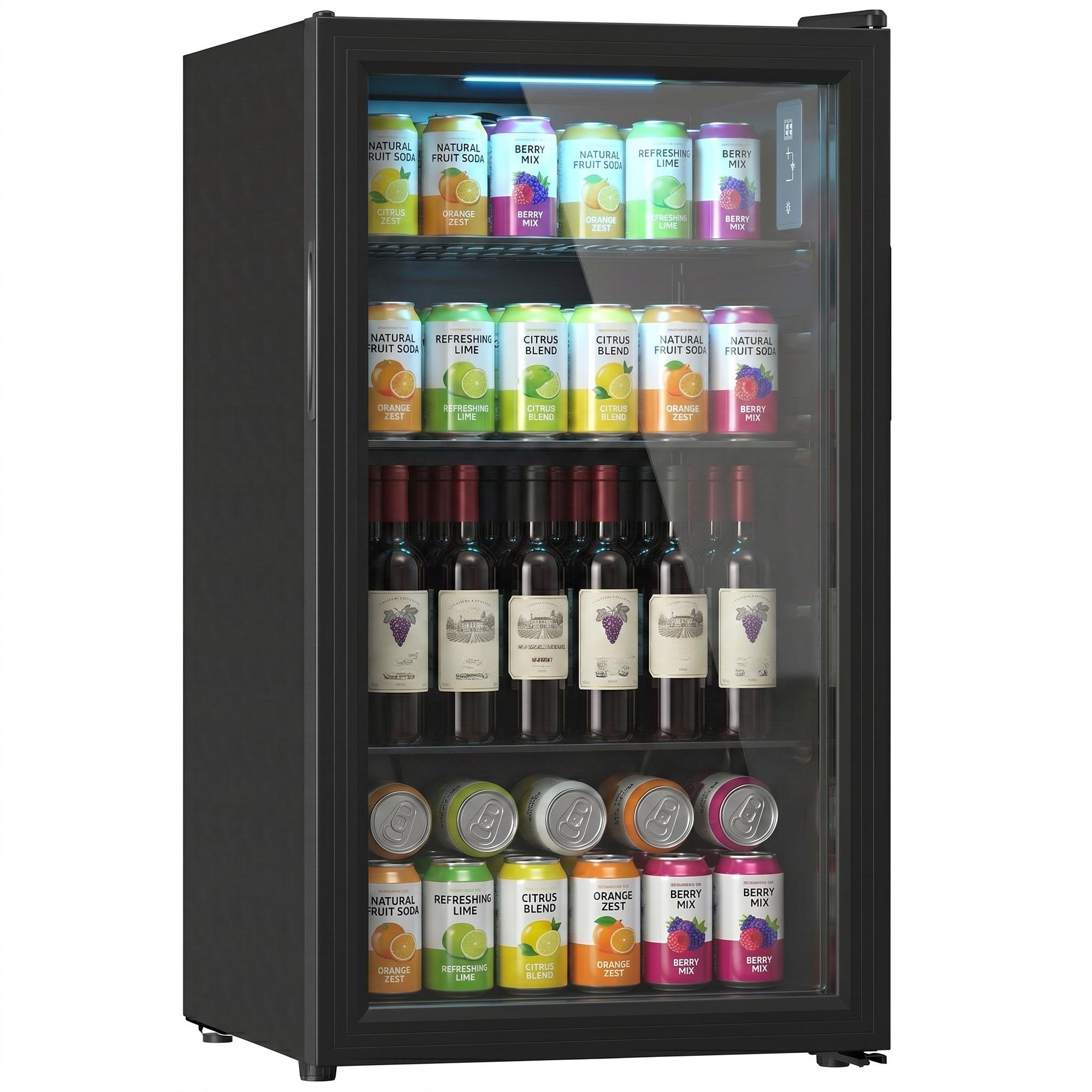 128 Can Beverage Fridge with Glass Door and LED Light