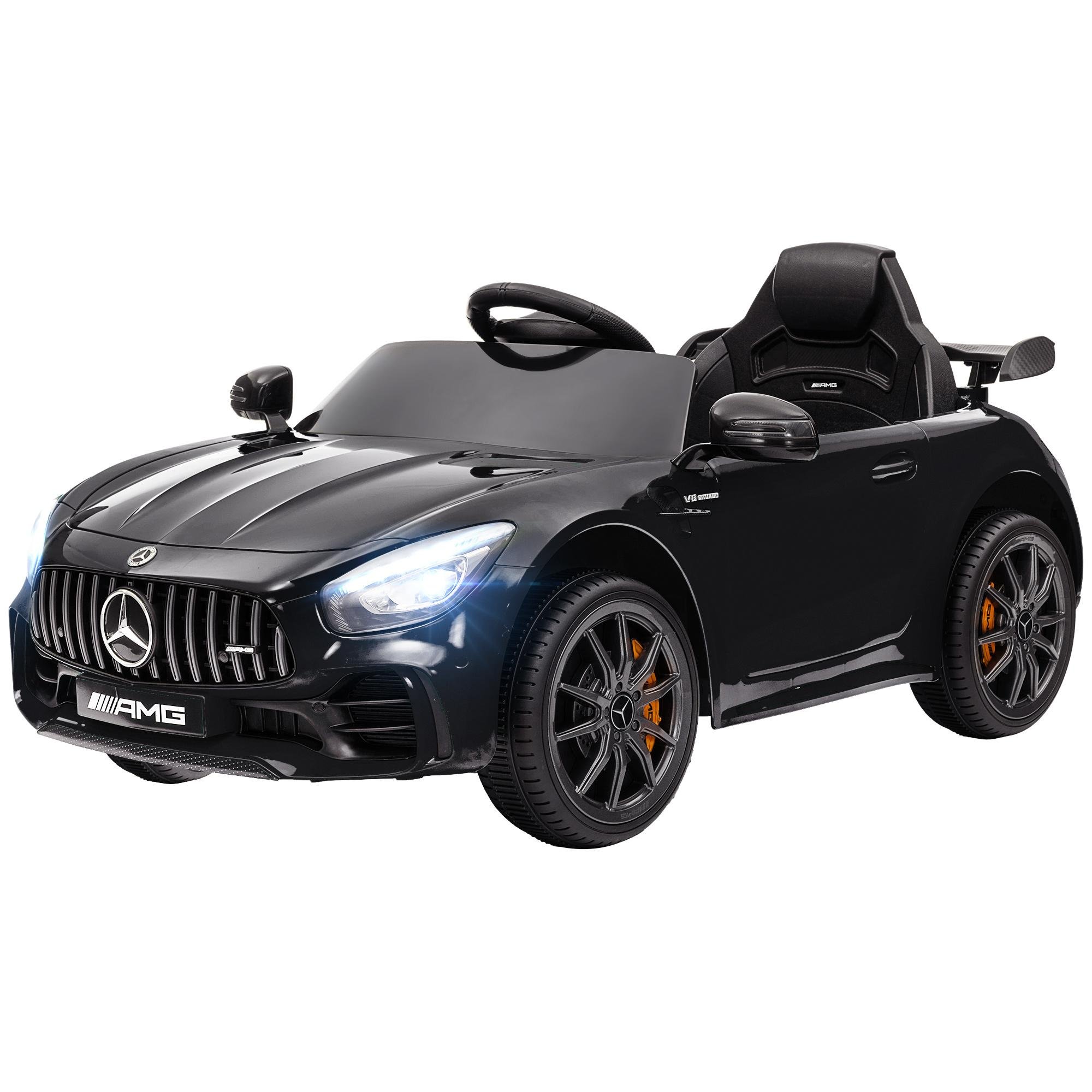 Black 12V Remote Ride-On Car with Lights and Music