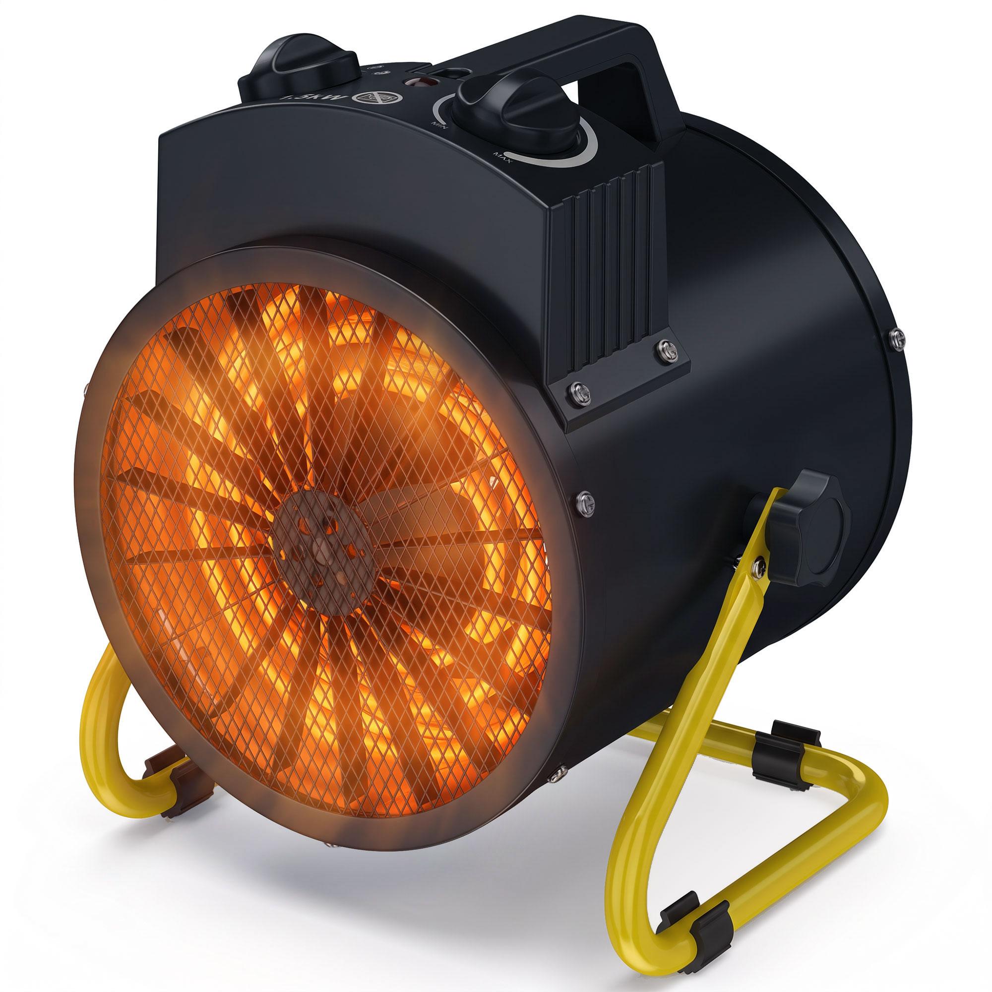 Black Electric Fan Heater with Tilt, 1500W for Garages