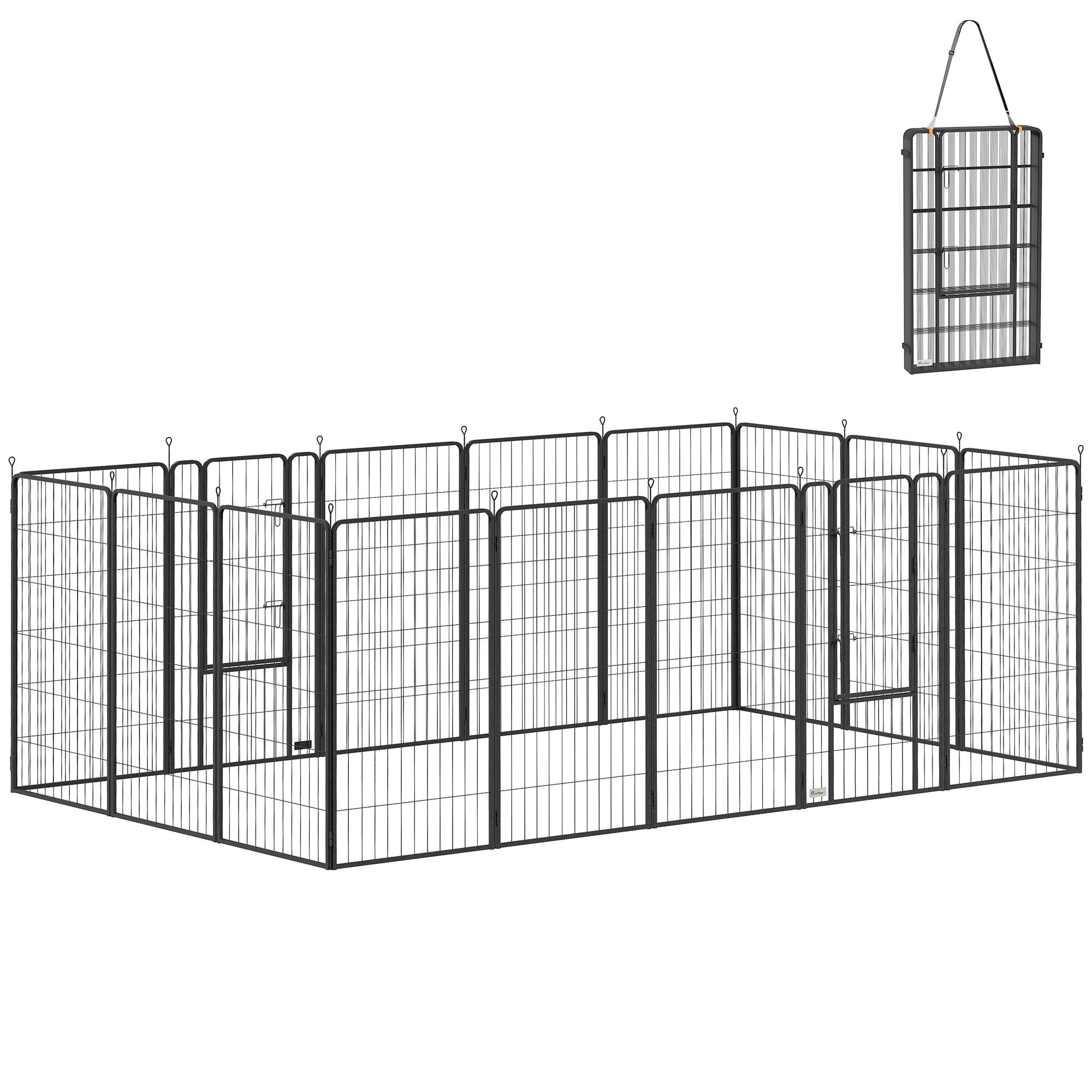 47-inch black dog playpen with 16 configurable panels