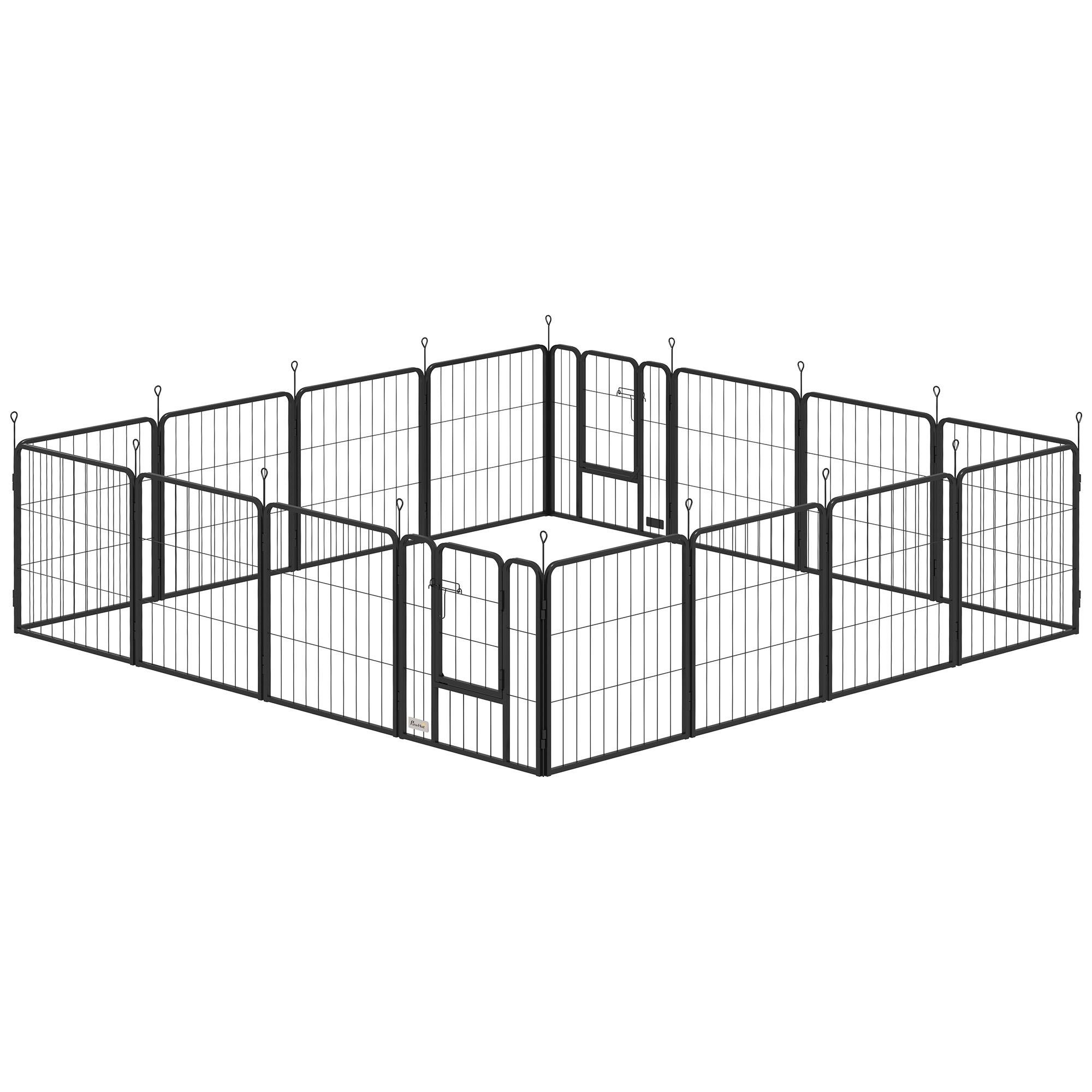 Black Steel Playpen, 16 Panels, Portable 24 in