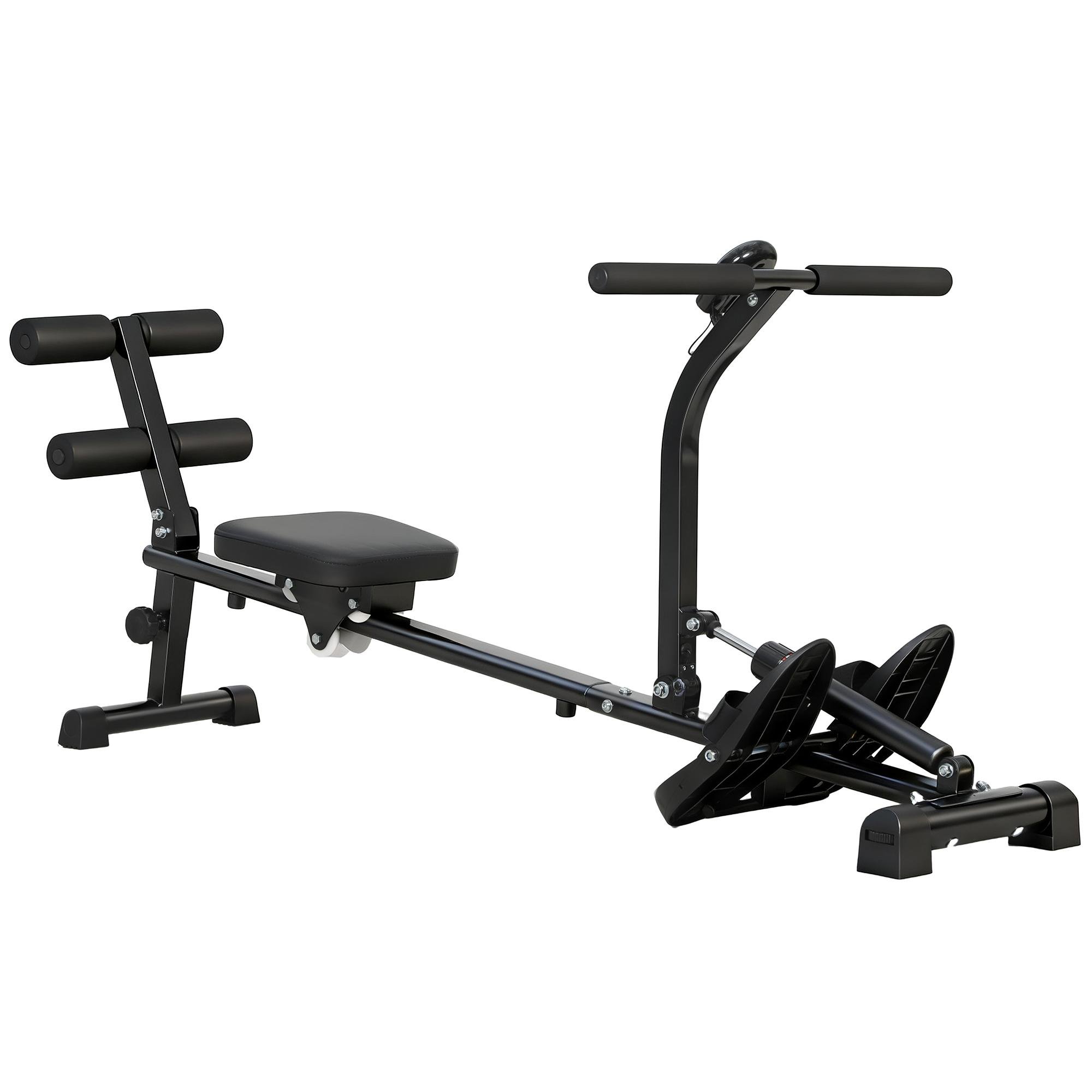 Black Hydraulic Rowing Machine with 2-in-1 Home Workout Design