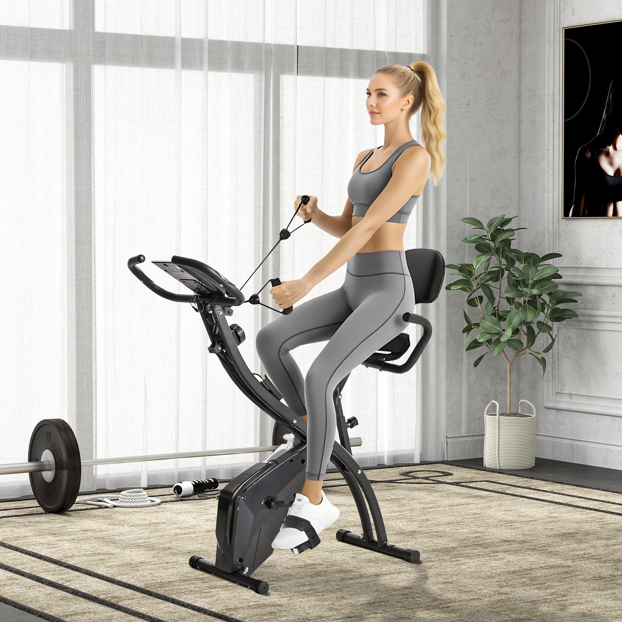 Black Foldable Exercise Bike with 8-Level Magnetic Resistance