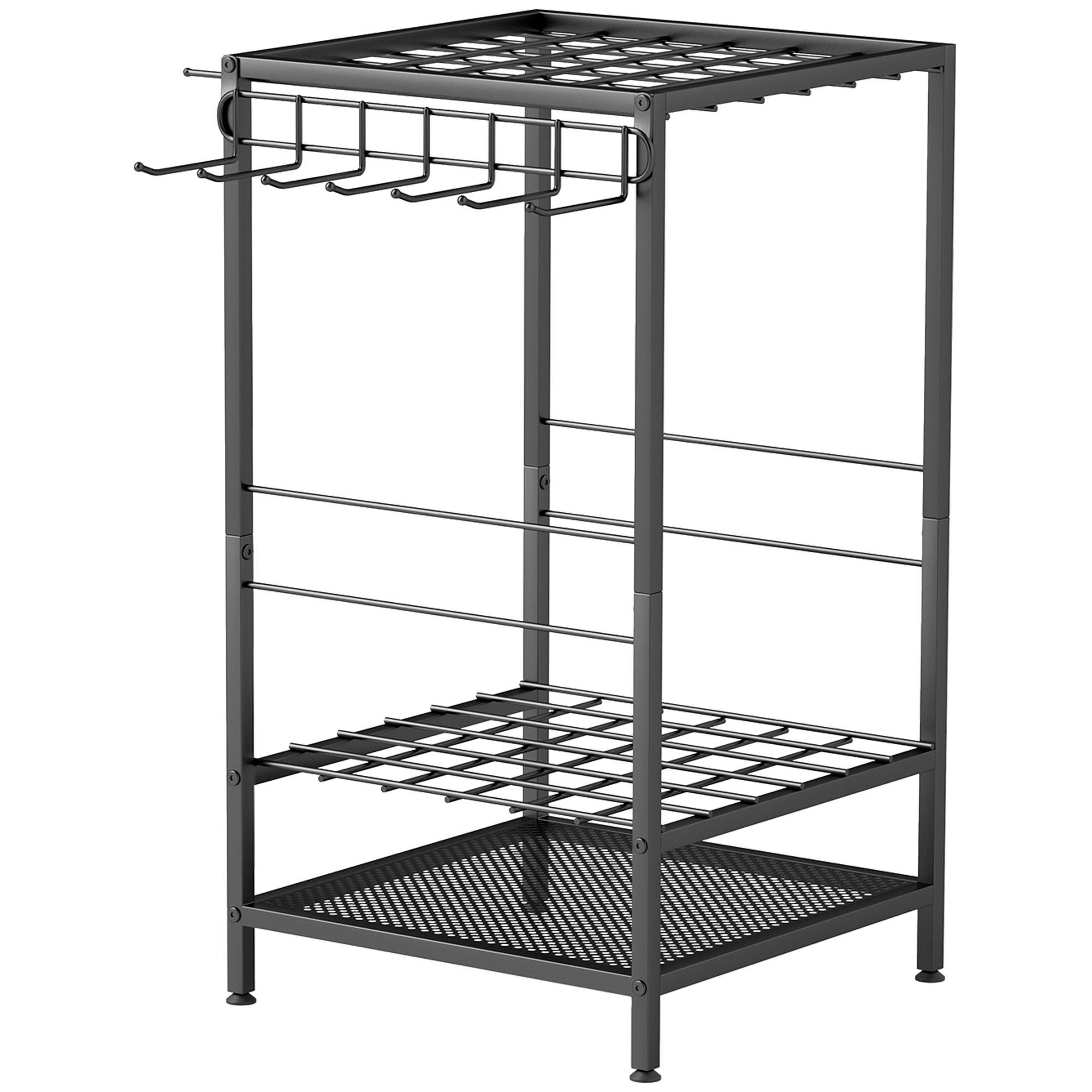 Black 3-Tier Tool Rack with 14 Hooks, 19.7-Inch Size