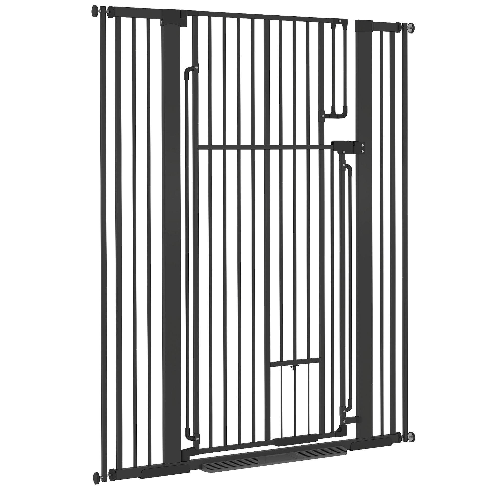 53.1 Inch Cat Door Gate, Adjustable Black Metal