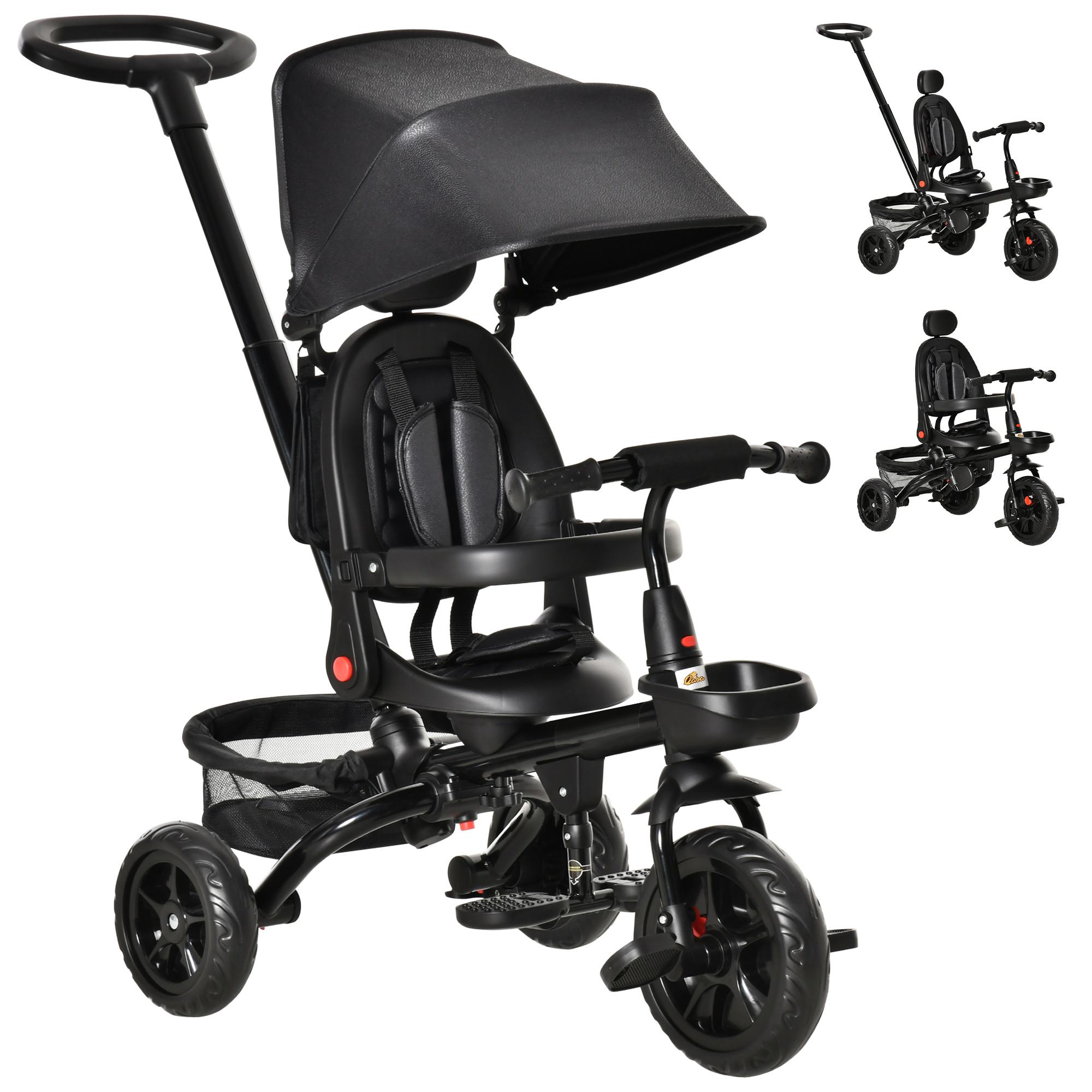 Black 5 in 1 Tricycle with Adjustable Parent Handle