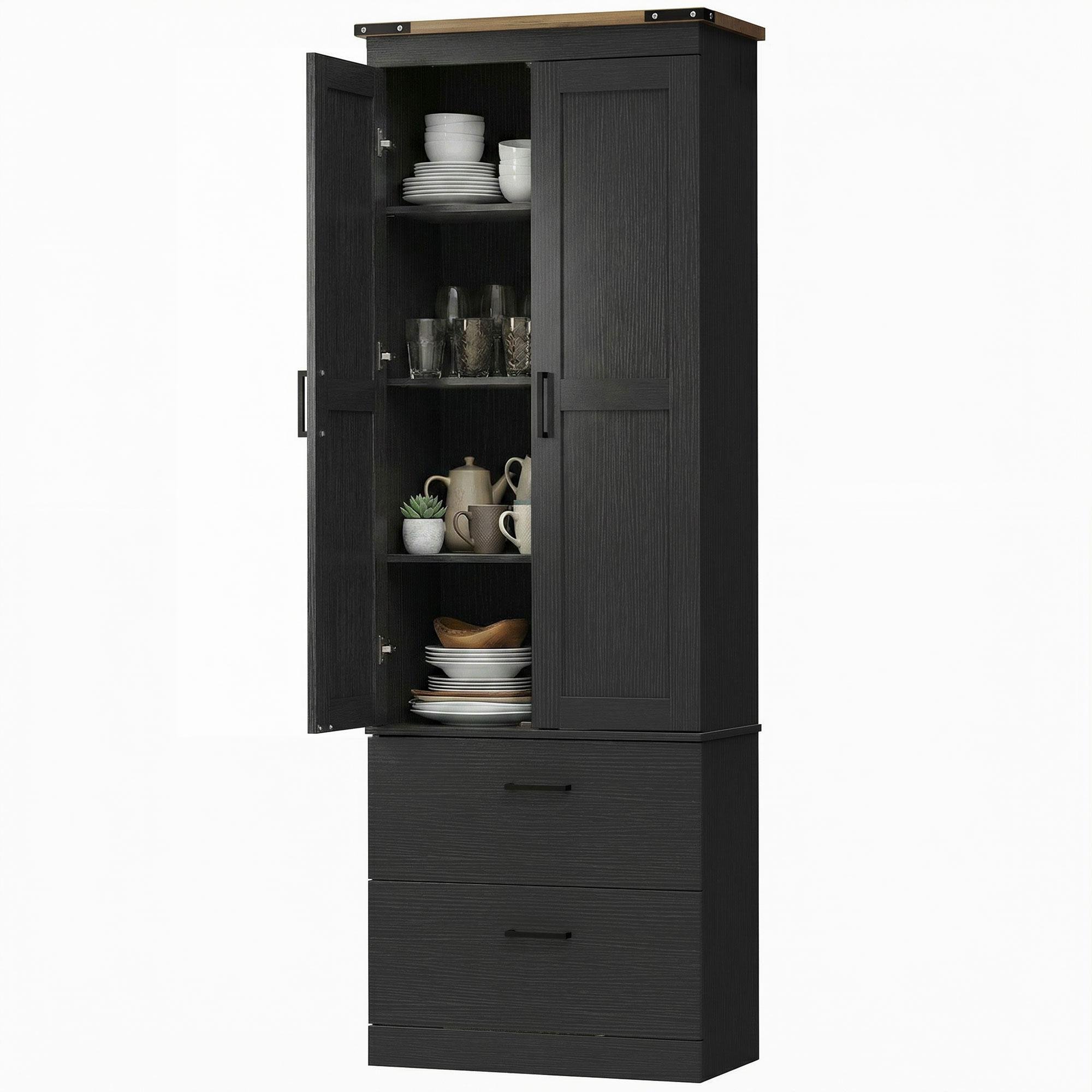 Black 66.9 inch pantry with adjustable shelves