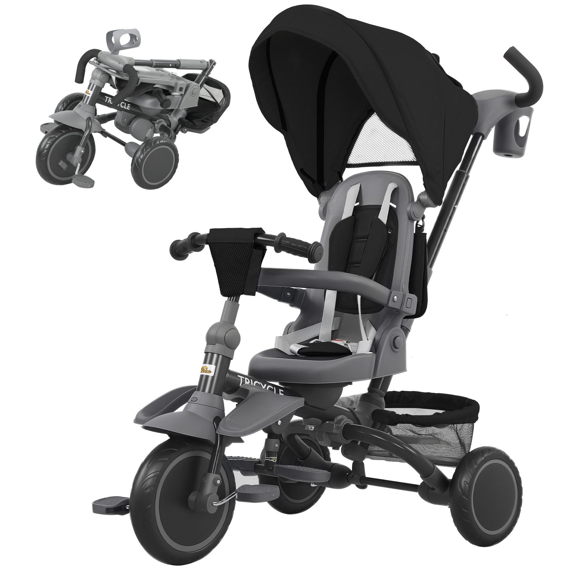 Black Rotating Stroller Tricycle with 6-in-1 Design