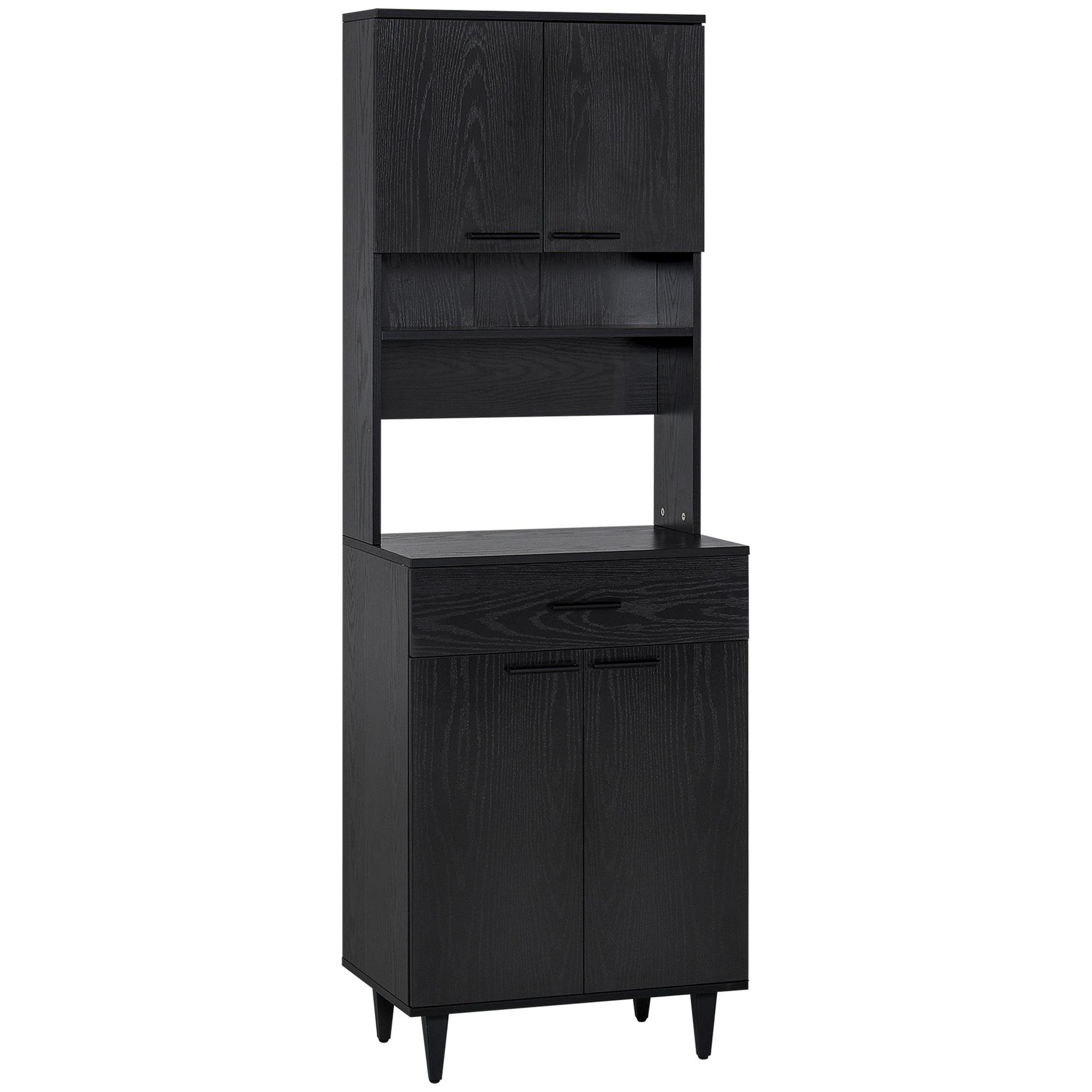 Black 70 Inch Microwave Hutch with Counter and Drawer