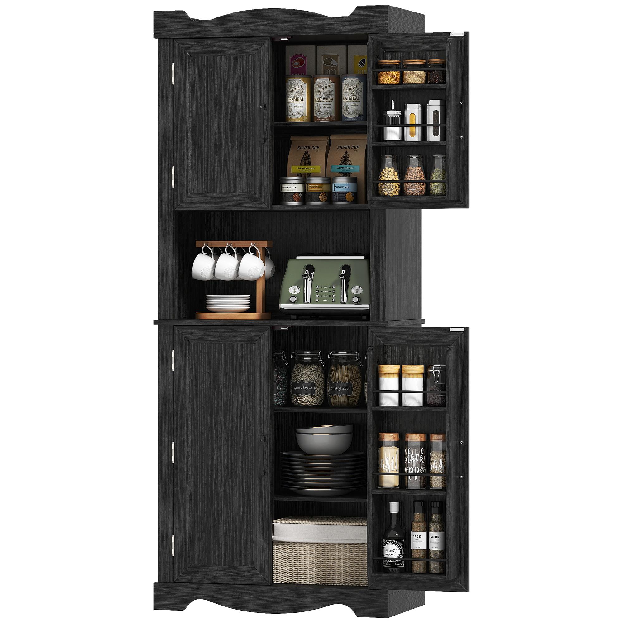black 73 inch pantry hutch with 12 door shelves