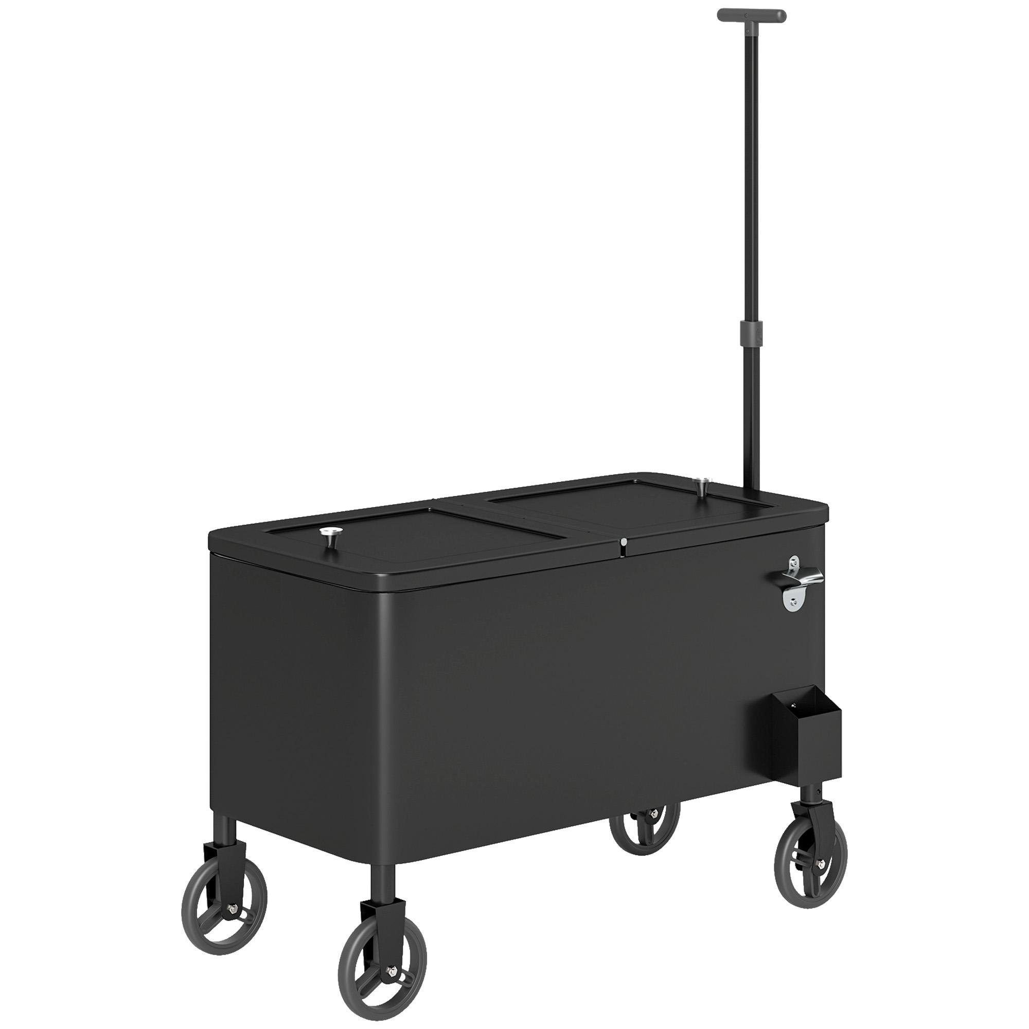 80 Qt Black Cooler Cart with 76 L Capacity