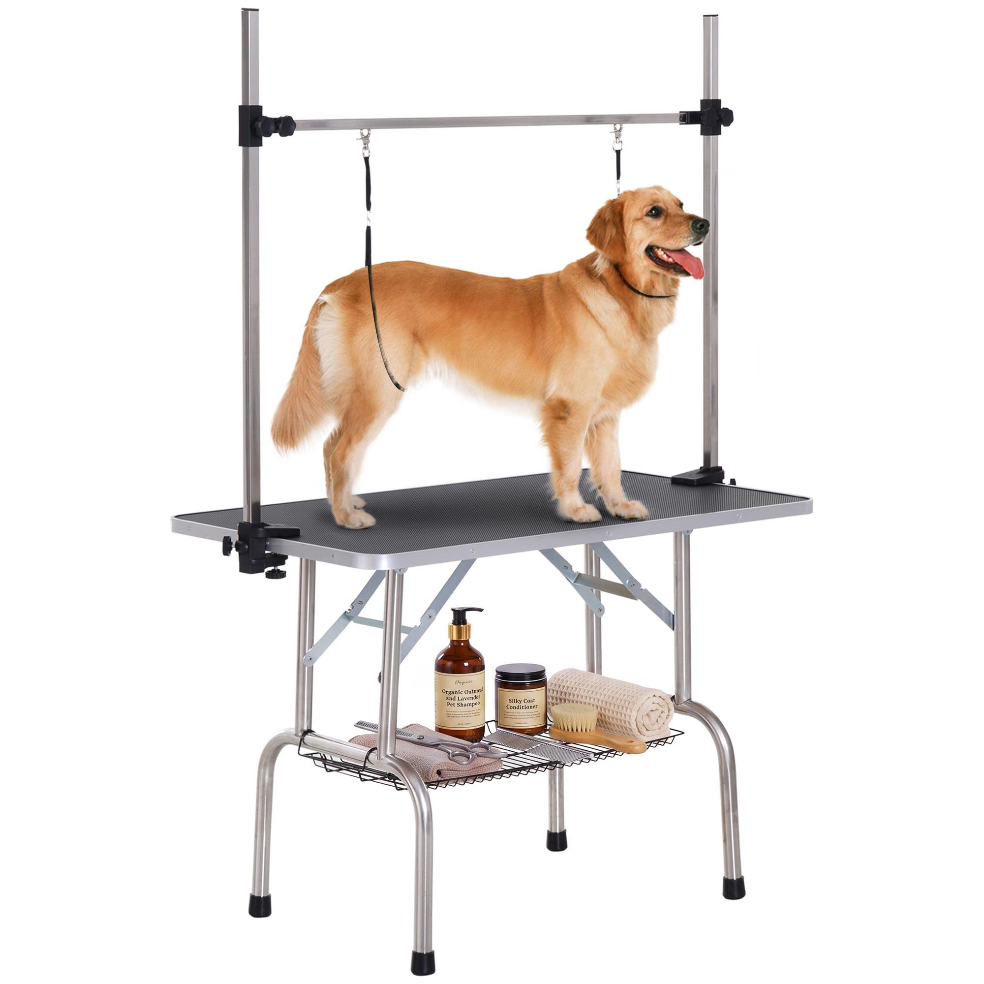 Black Adjustable Dog Grooming Table with Storage Basket