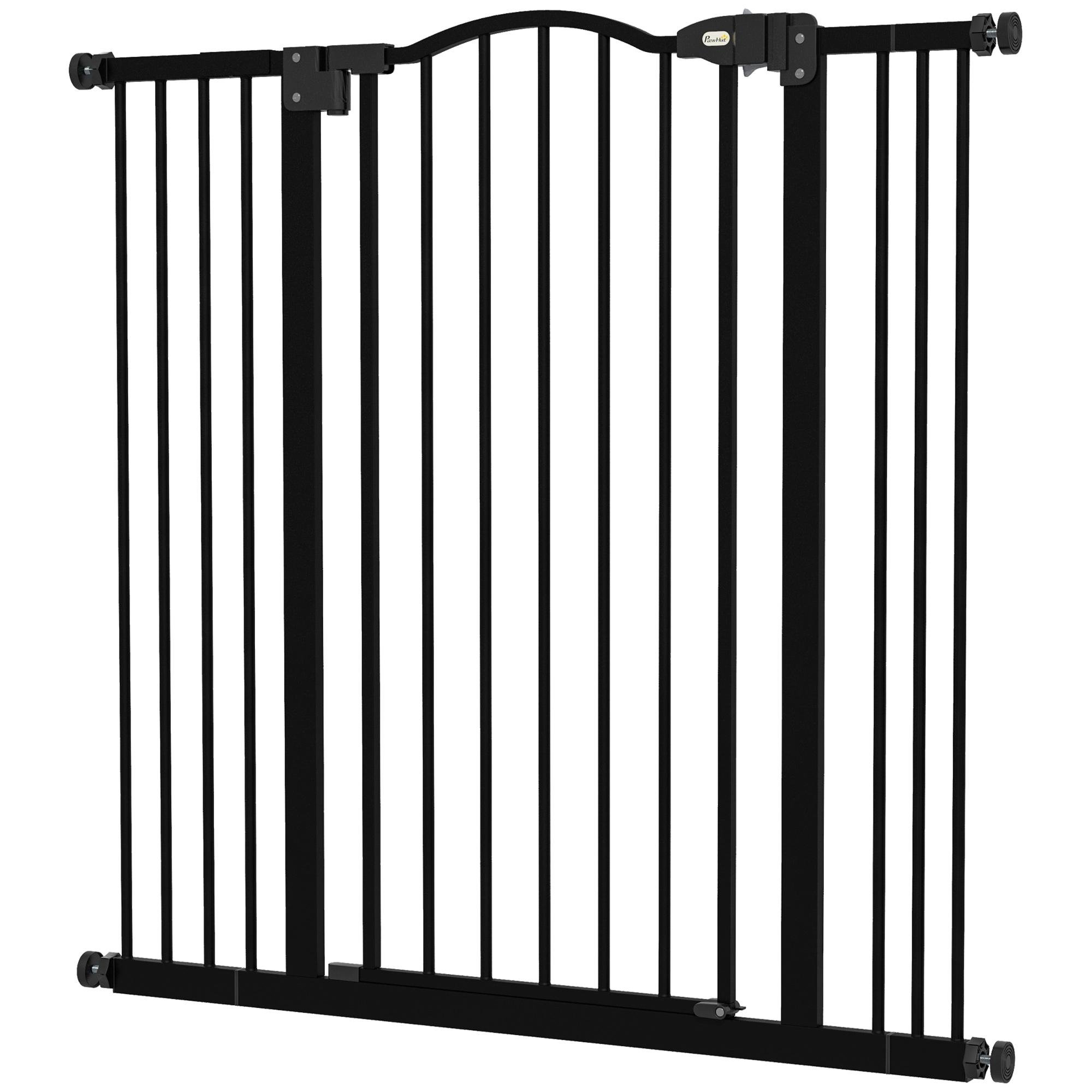 Black Metal Dog Gate with Auto-Close Door, 29.1-39.4 in