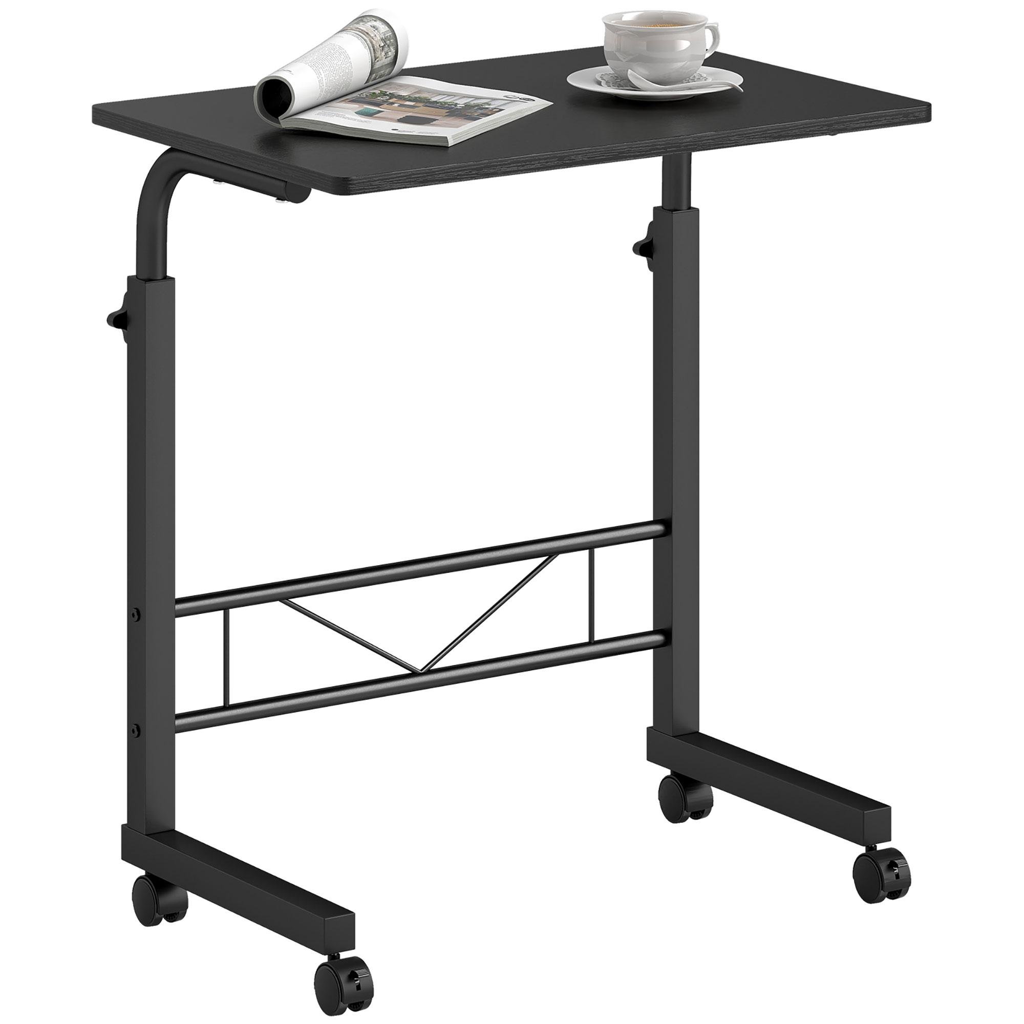 Black Adjustable Mobile Side Table, 44 lb Capacity