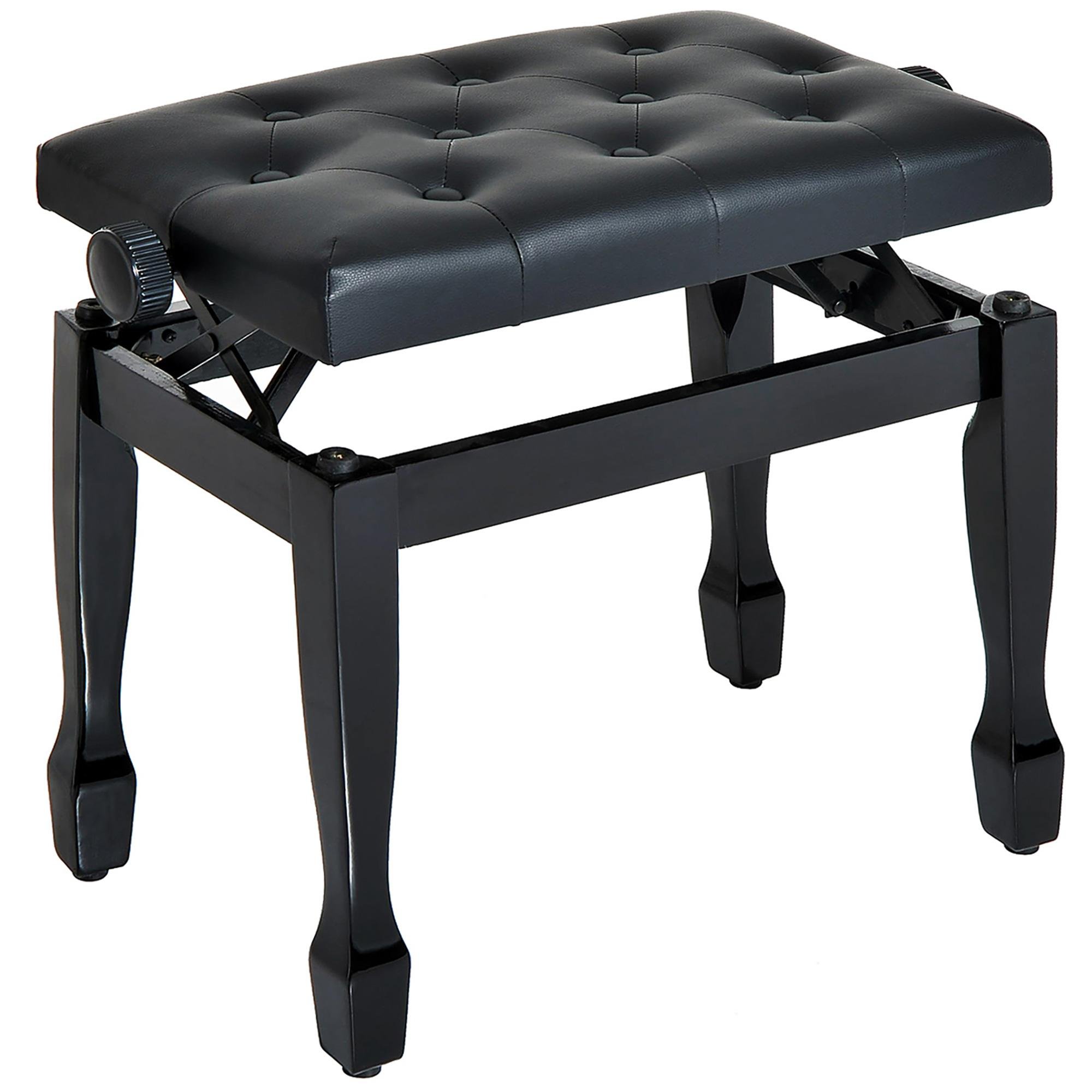 Black Rubber Wood Piano Bench, Adjustable Height