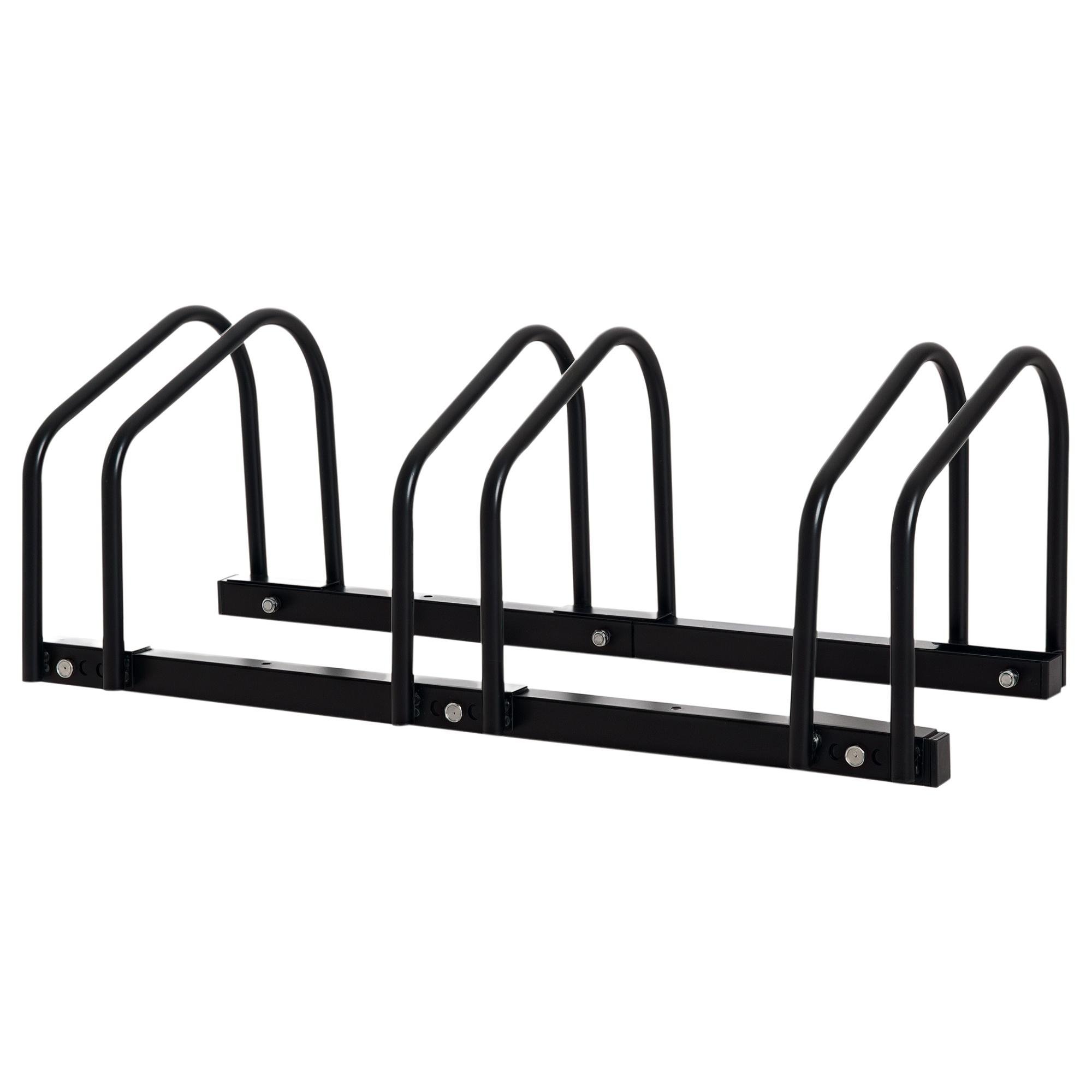 3-Bike Black Floor Rack, Alloy Steel Storage Stand