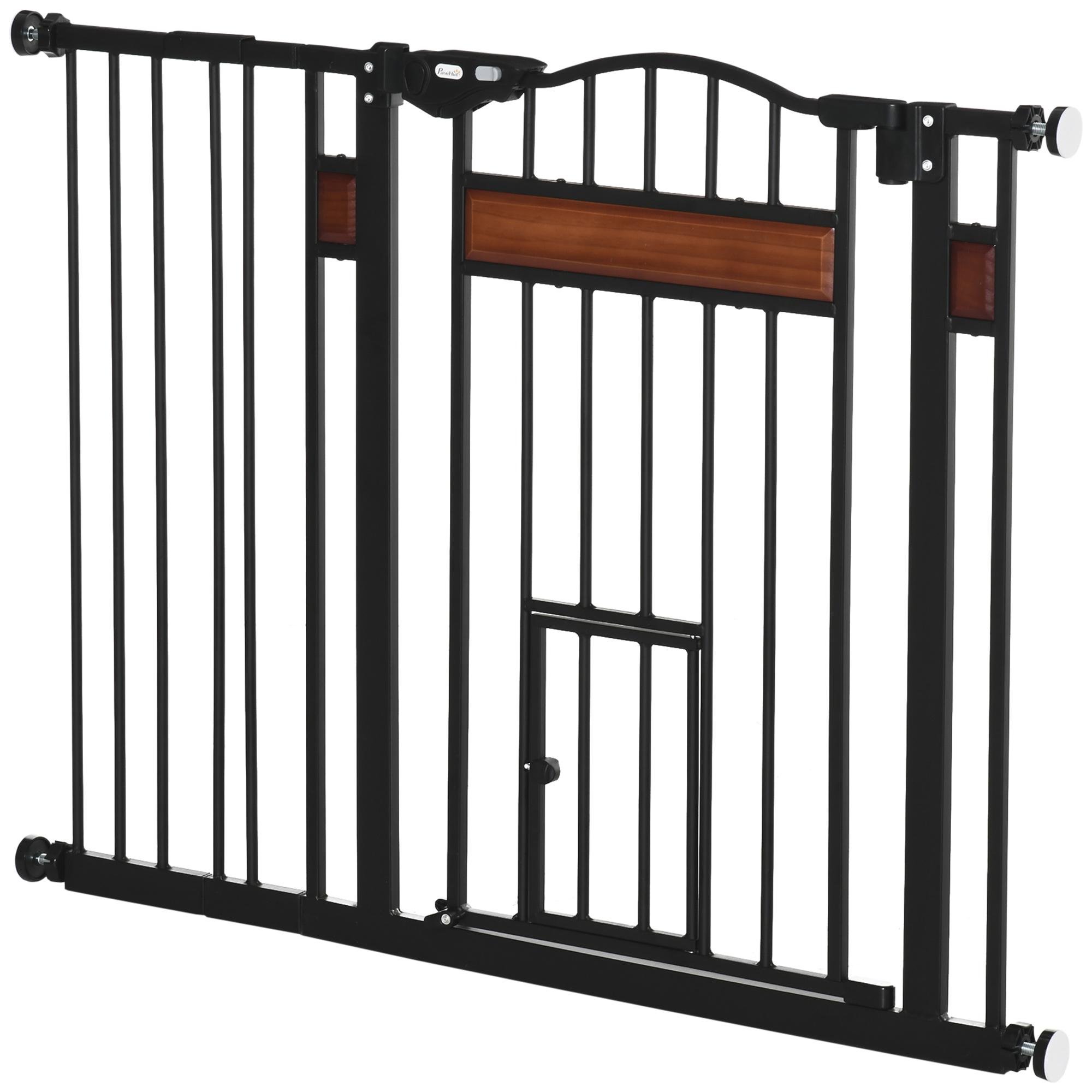 Black Alloy Steel Dog Gate with Cat Door, 29.1-41.3 in