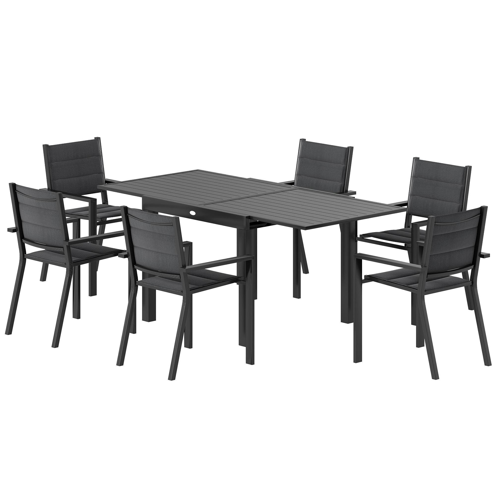 Black Aluminum Dining Set, Expandable Table for 6