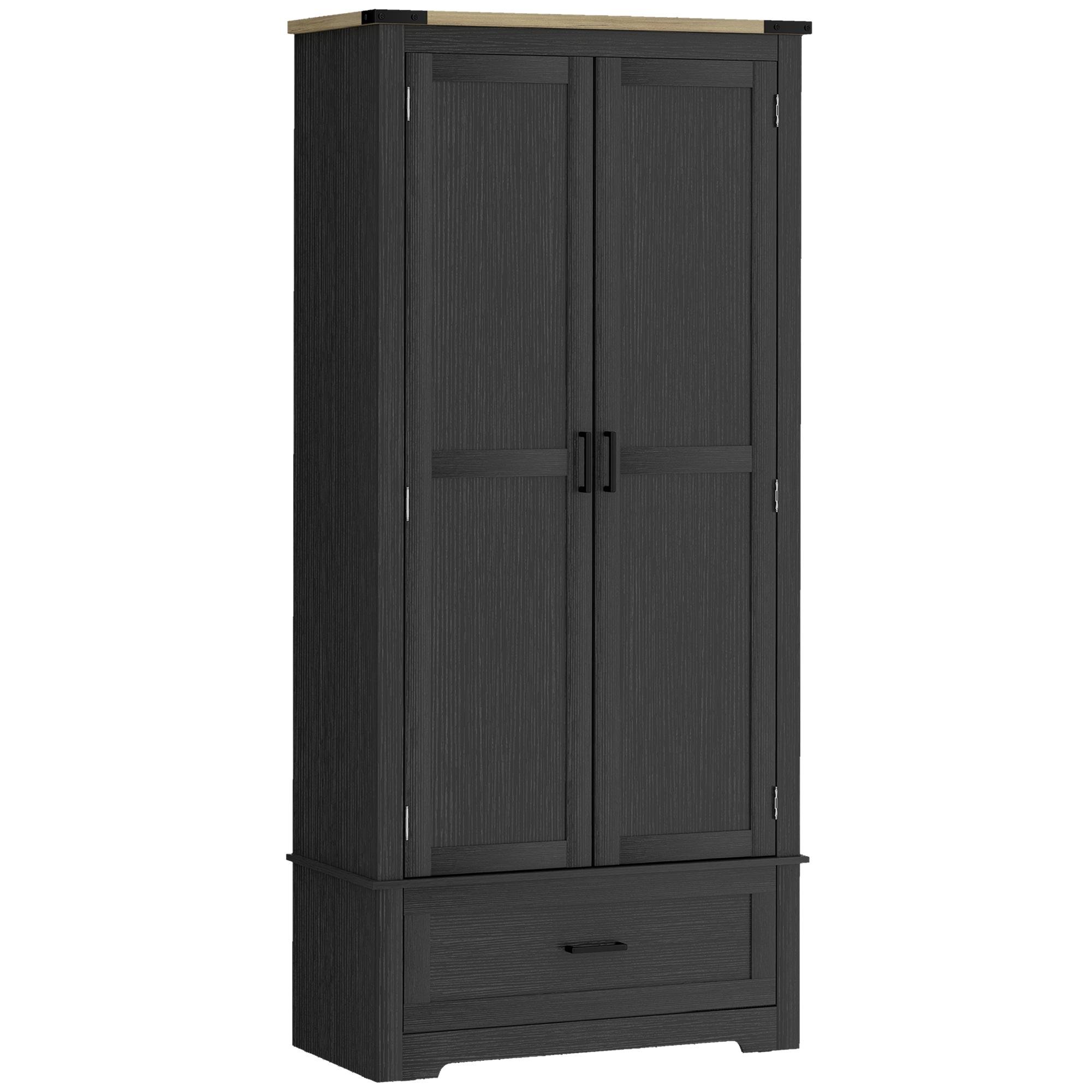Black Brown 4 Tier Pantry with Adjustable Shelves, 69-Inch