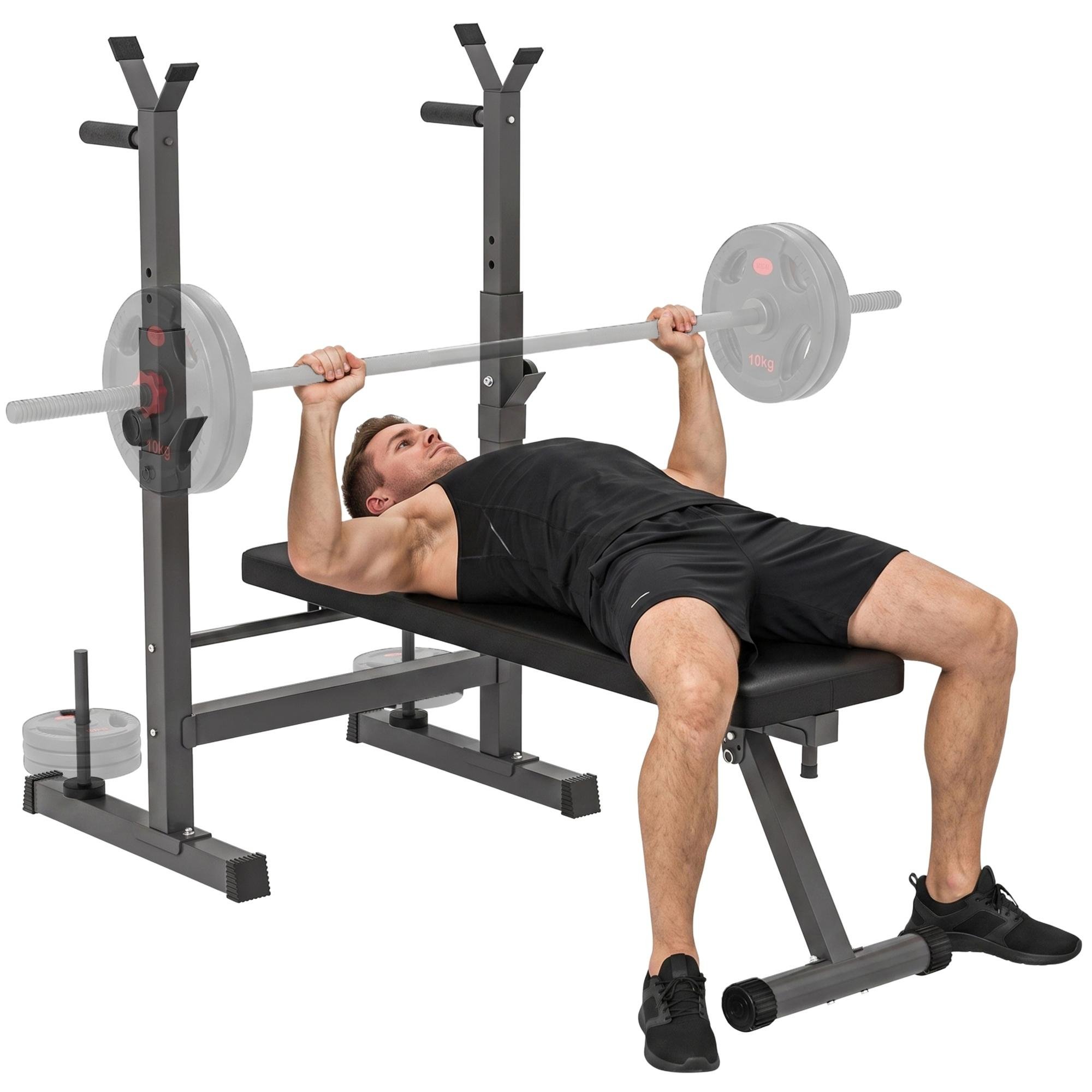 Black Grey Foldable Weight Bench with Rack for Home Gyms