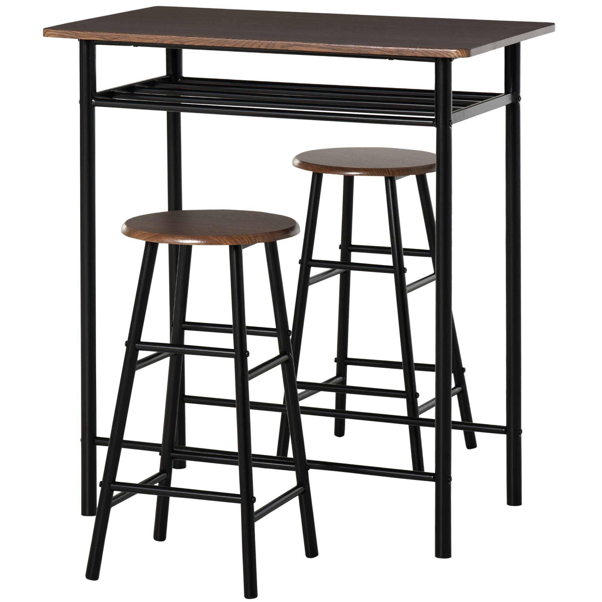 Black Counter Height Bar Set with Storage Shelf