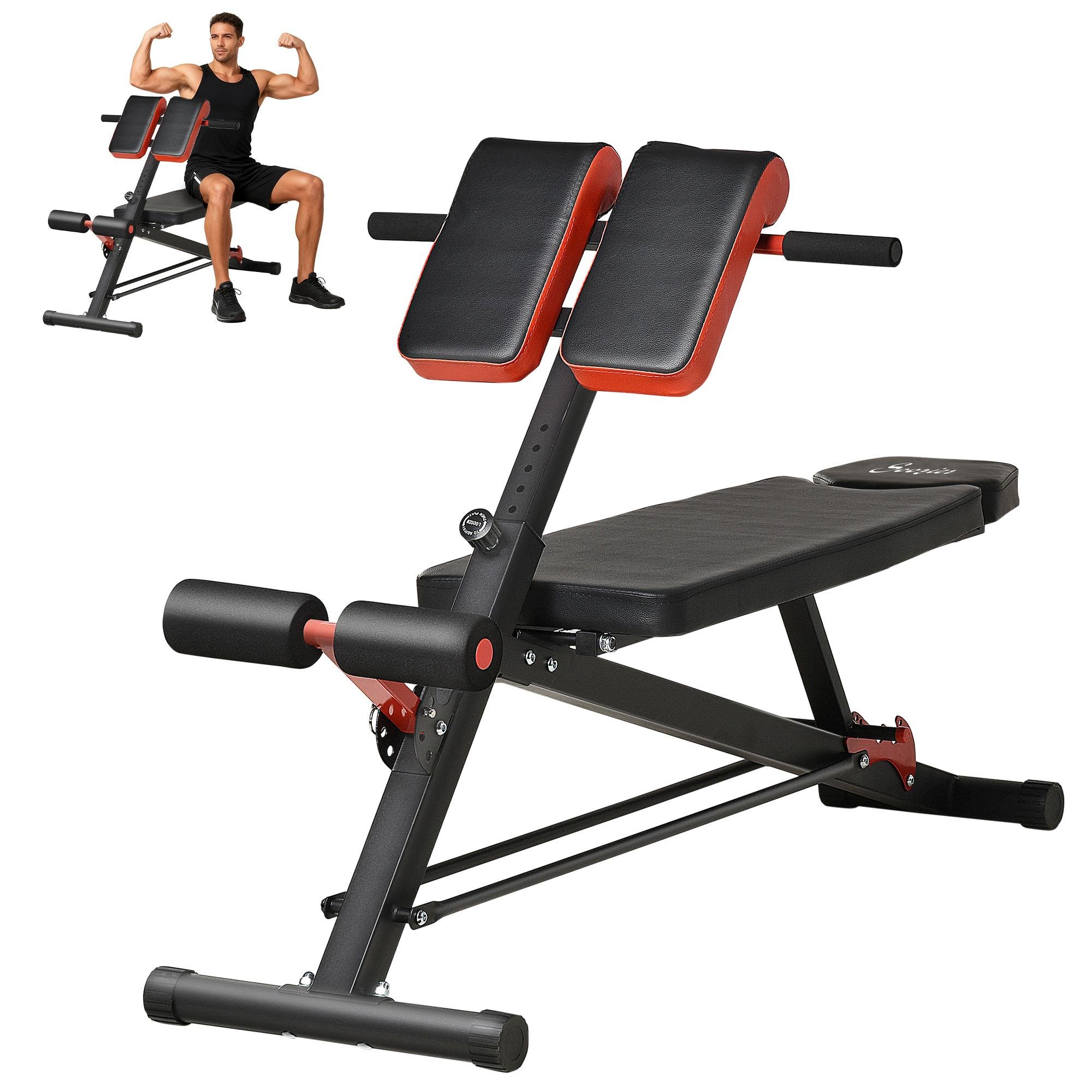 Black Red Roman Chair Bench, Adjustable Multi-Use Weight Bench