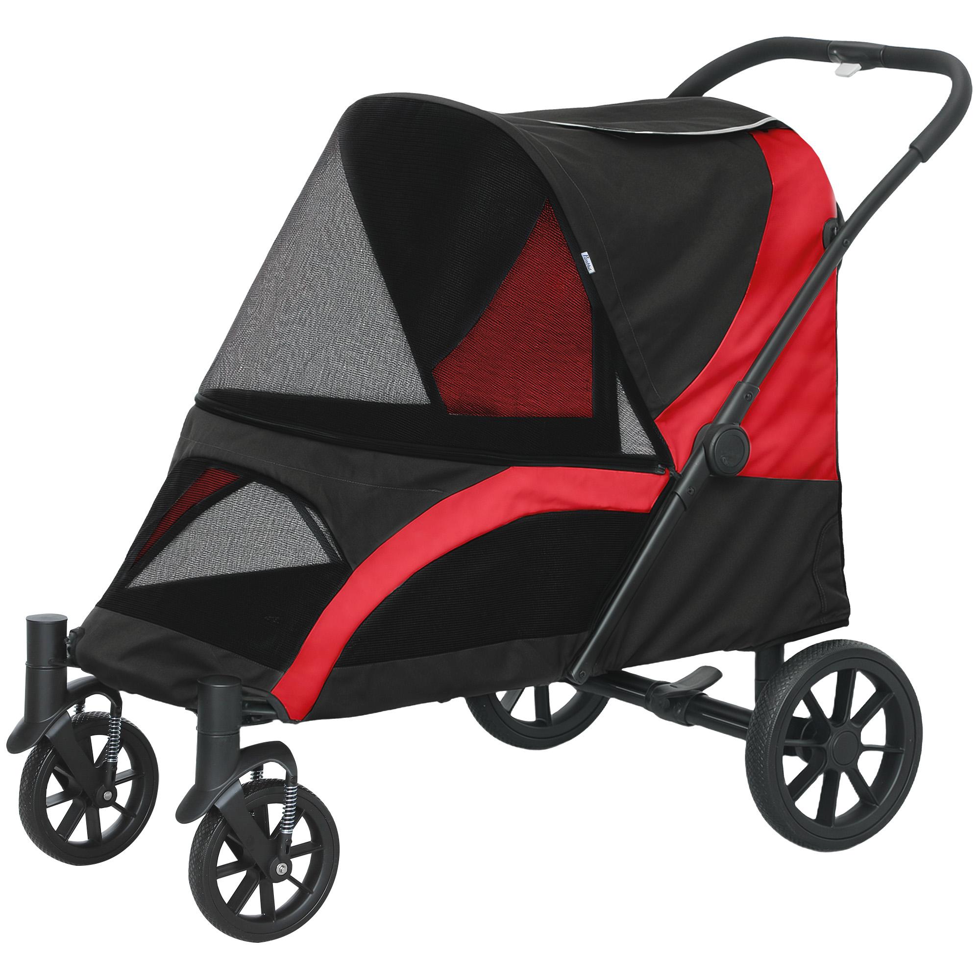 Black medium dog stroller with one-click folding