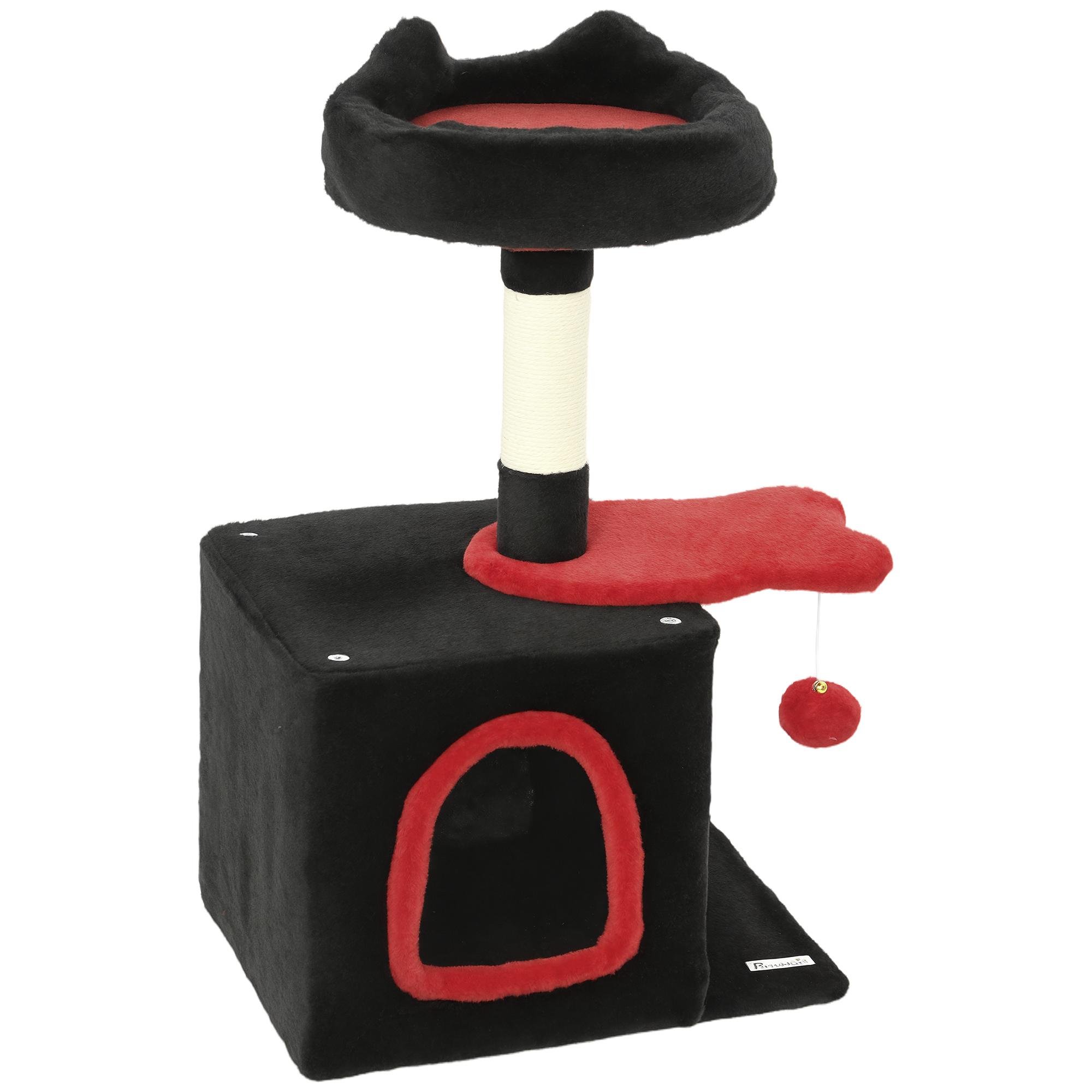 Red Black Gothic Cat Tree with Plush Bed, Condo and Scratching Post