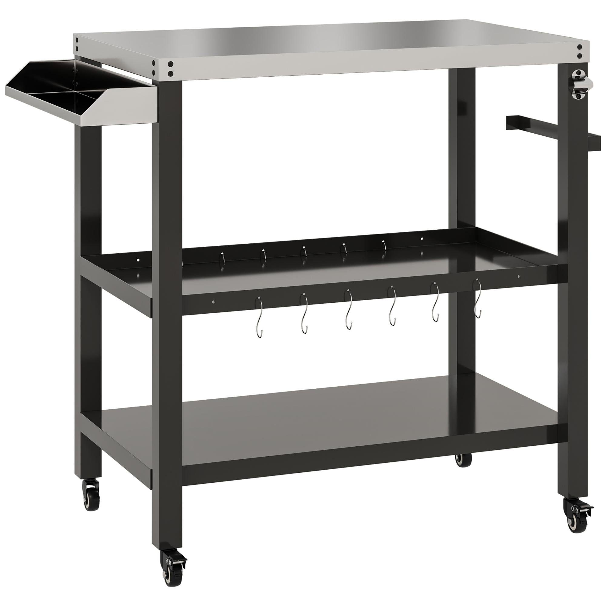 Stainless Steel BBQ Prep Cart with 3-Tier Storage