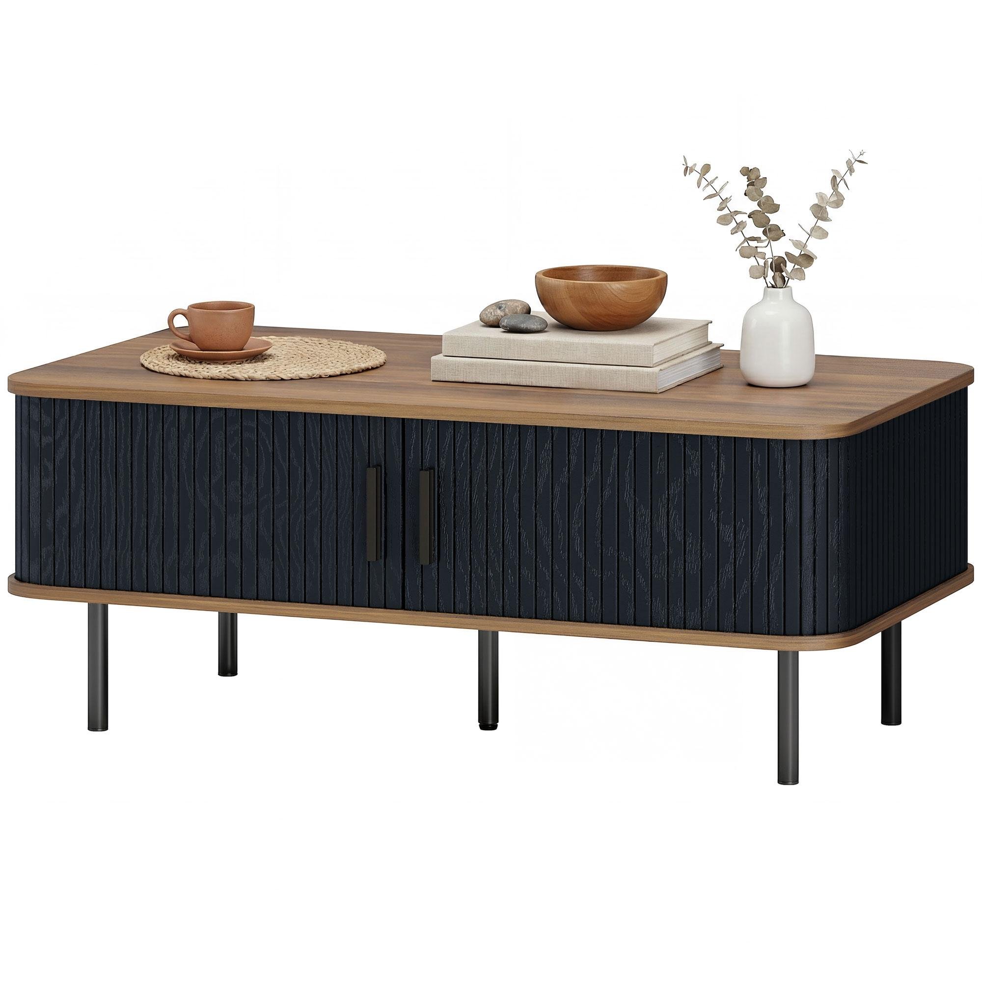 Black Walnut Tambour Table with Sliding Storage Doors