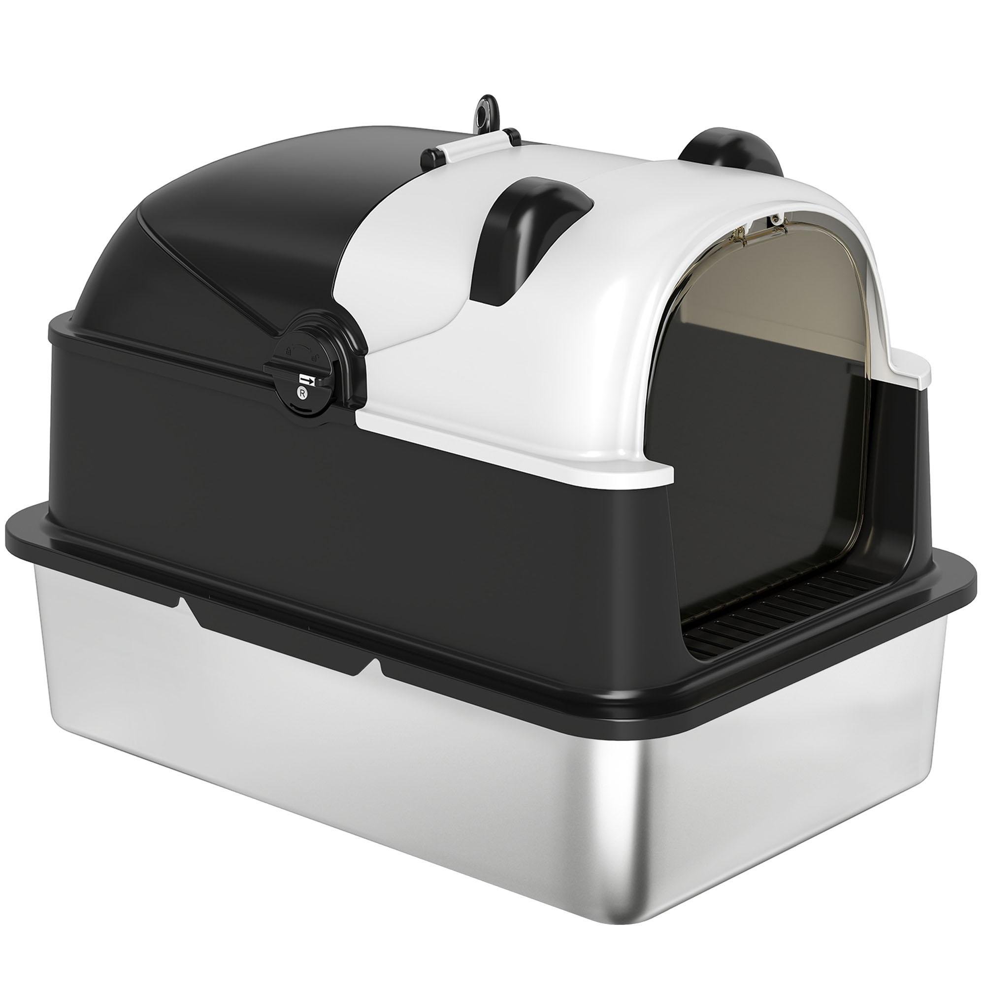 Panda Style Stainless Litter Box with Flip-Top Lid, XL
