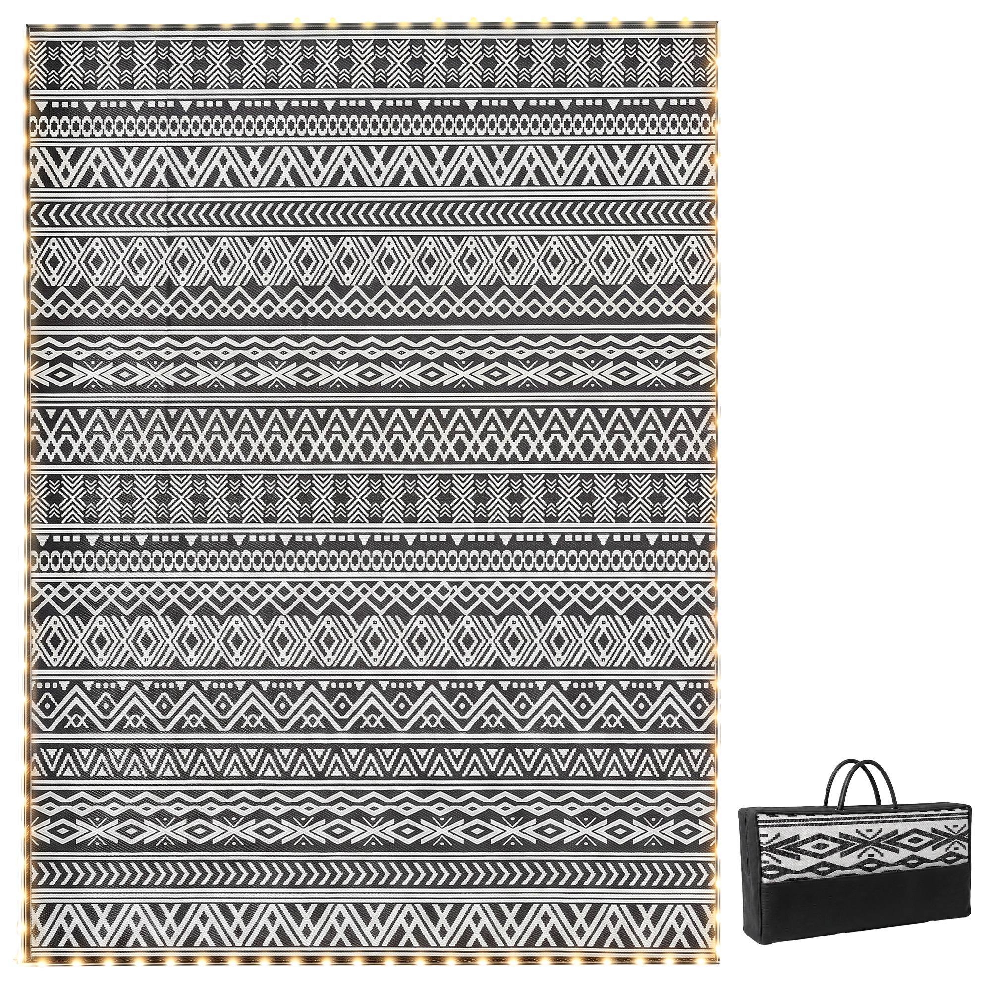 Black USB Light Outdoor Rug, Reversible 143.7" x 107.9"