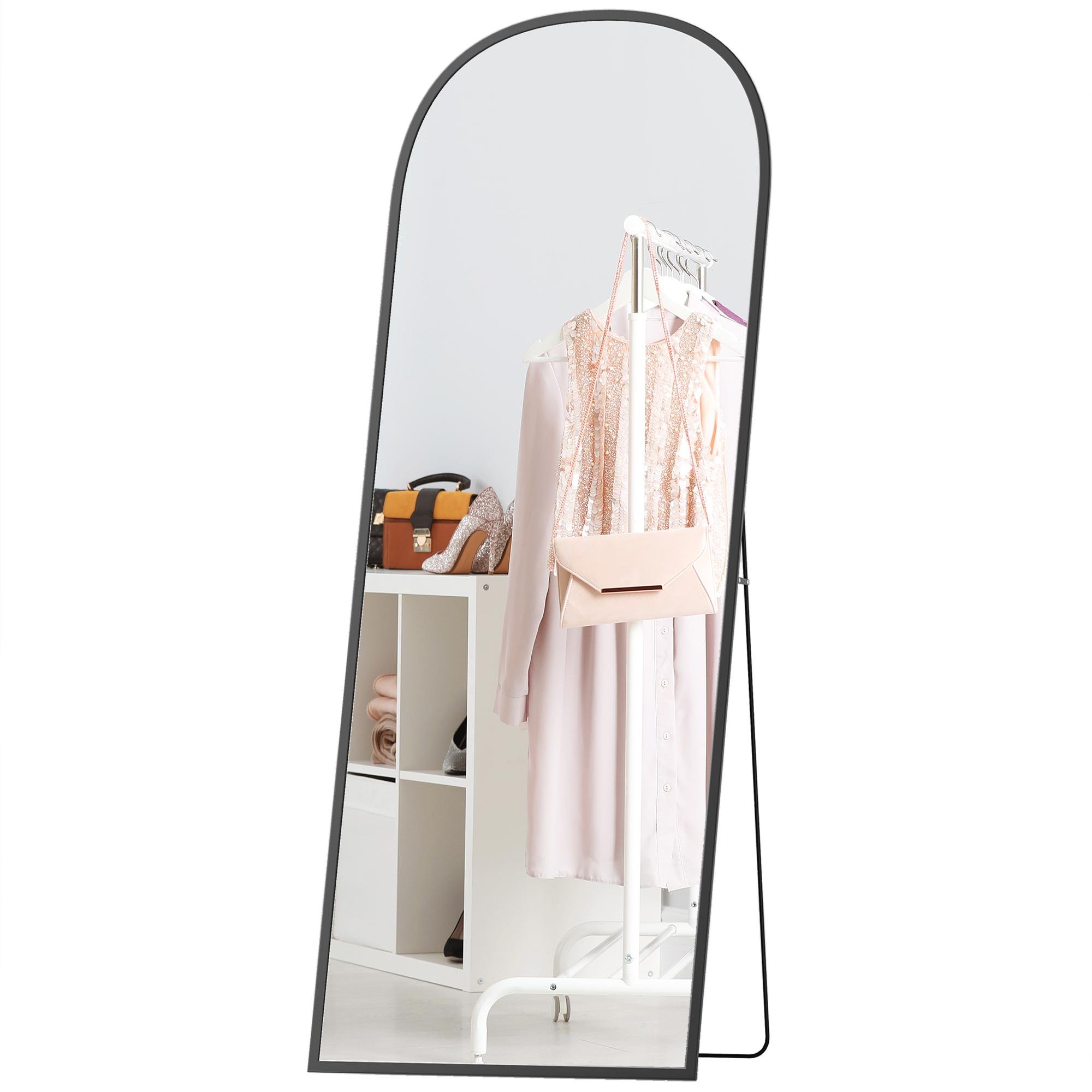 Black arched full length mirror, 64 x 24 in tempered glass